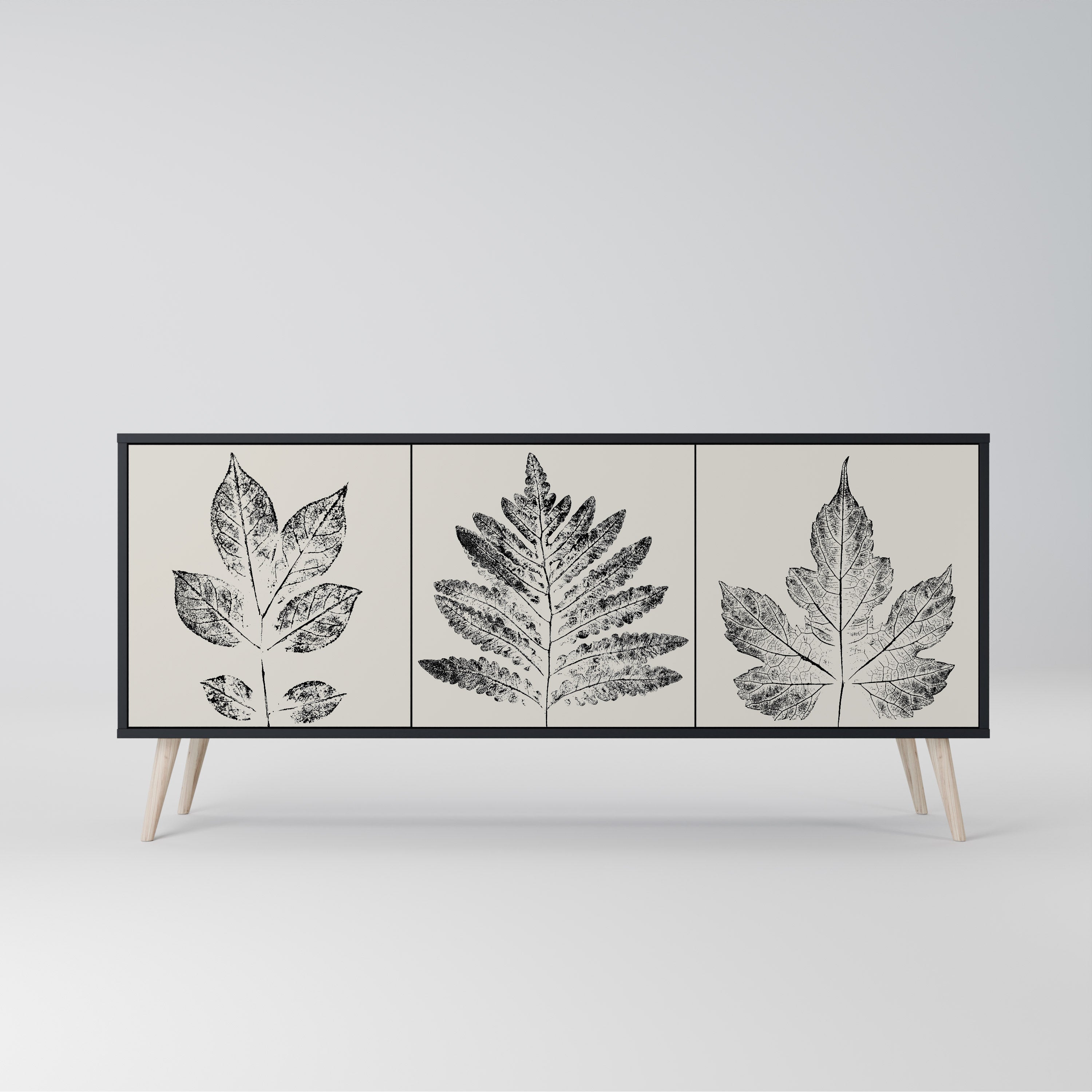 LEAFY STAMPS 3-Door Sideboard in Black Finish