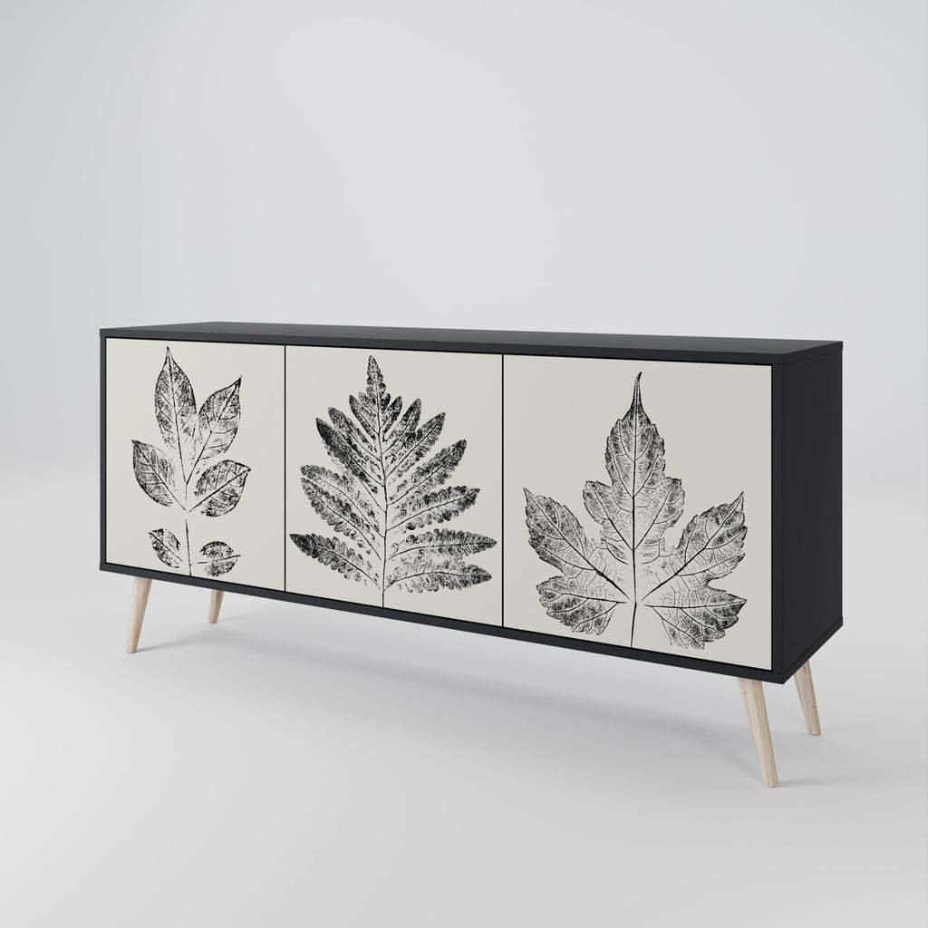 LEAFY STAMPS 3-Door Sideboard in Black Finish