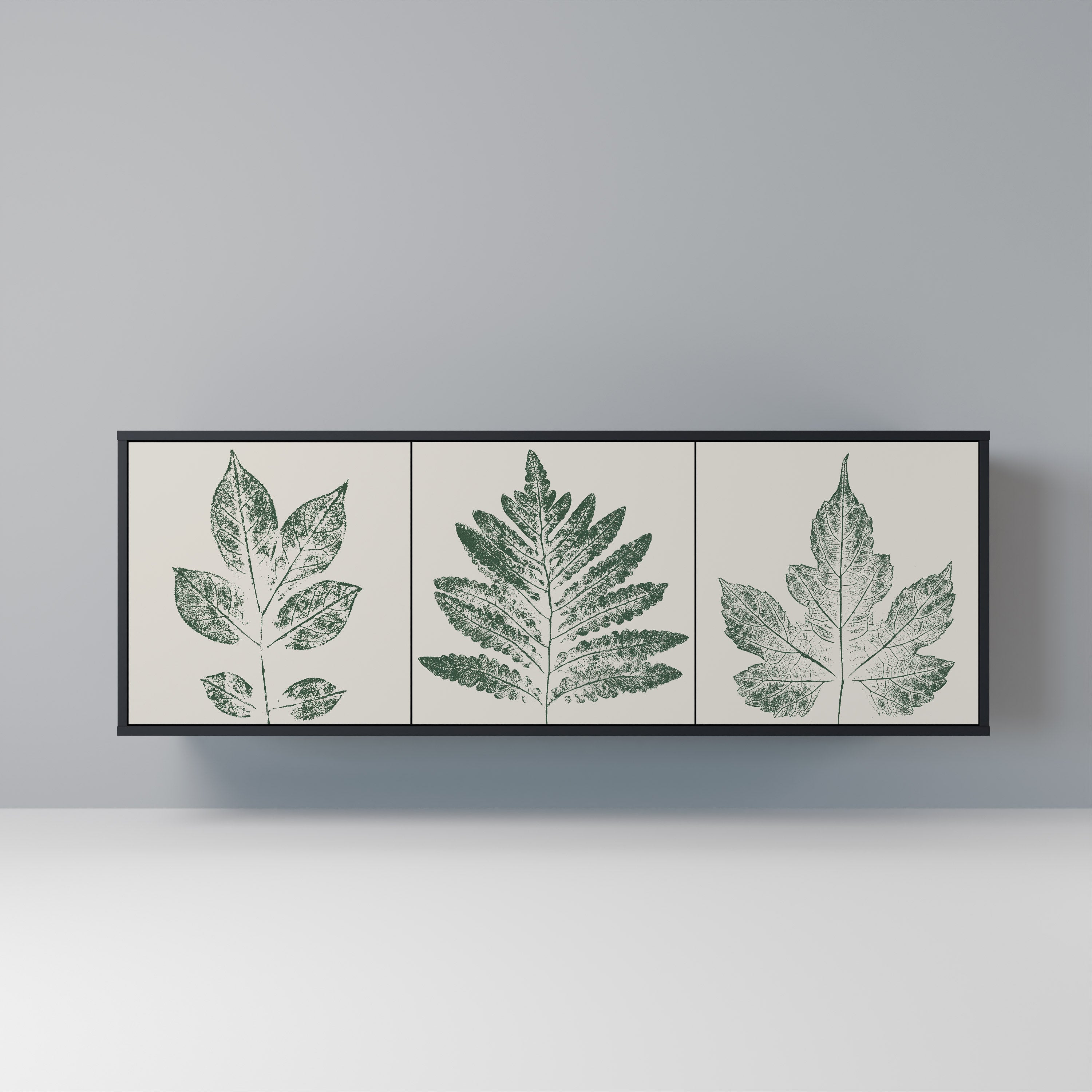 GREEN LEAFY STAMPS 3-Door Sideboard in Black Finish