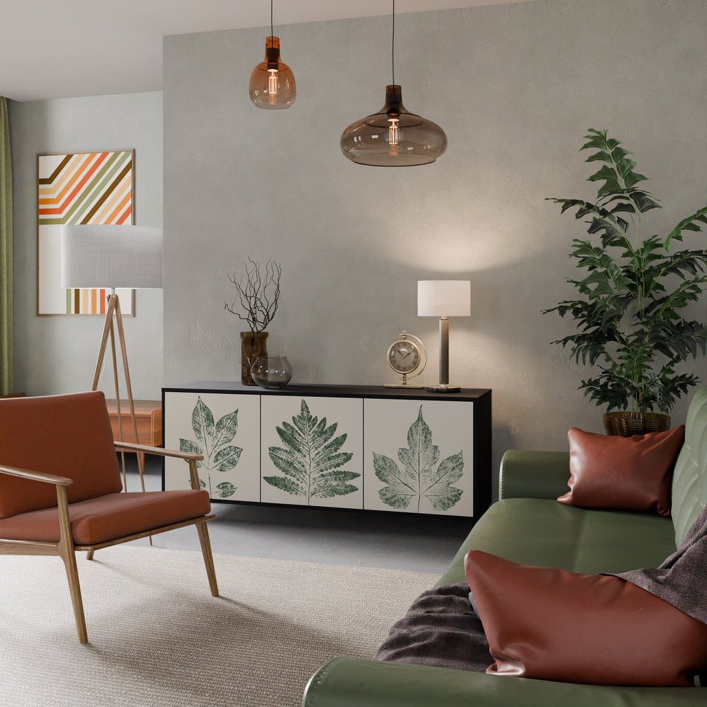 GREEN LEAFY STAMPS 3-Door Sideboard in Black Finish