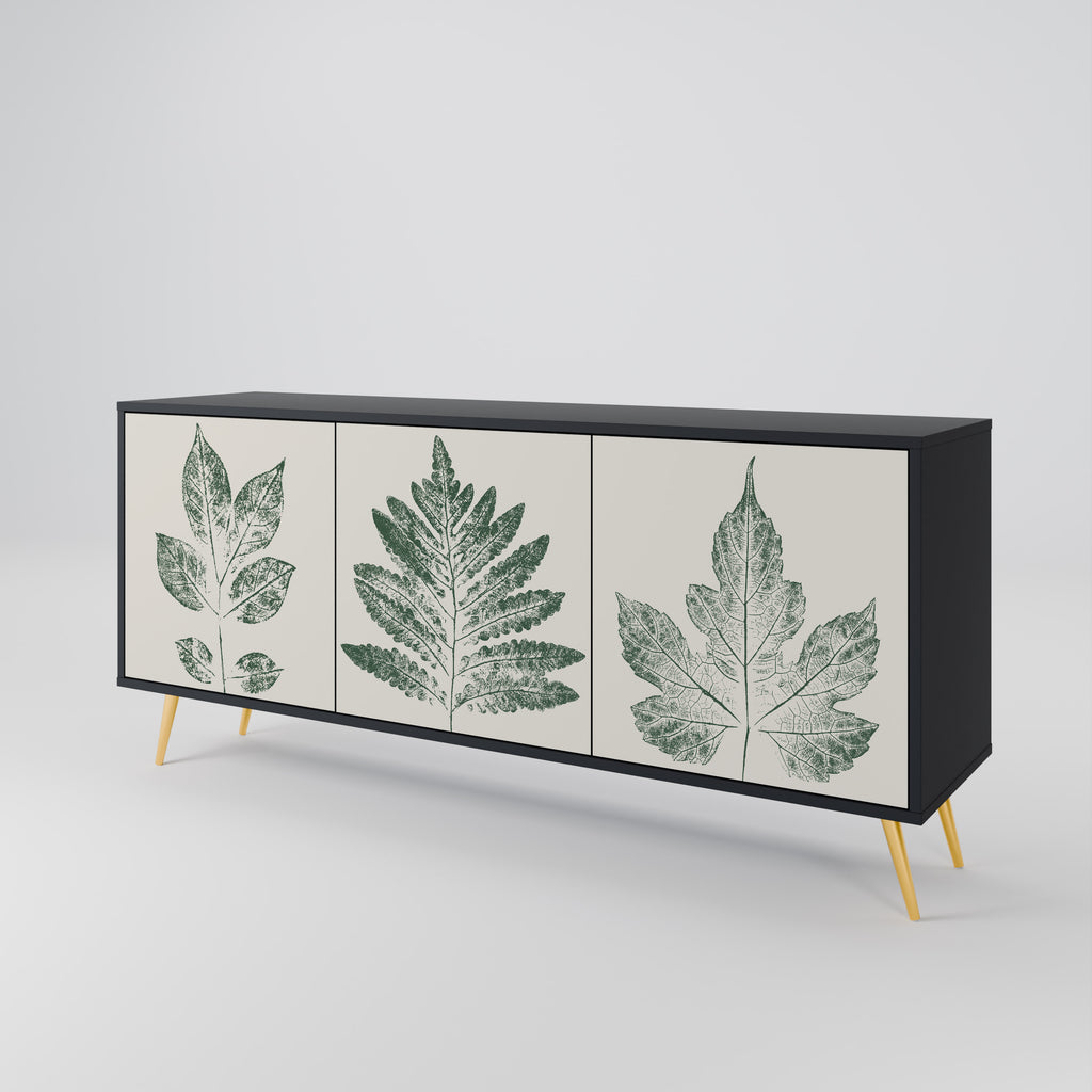 GREEN LEAFY STAMPS 3-Door Sideboard in Black Finish