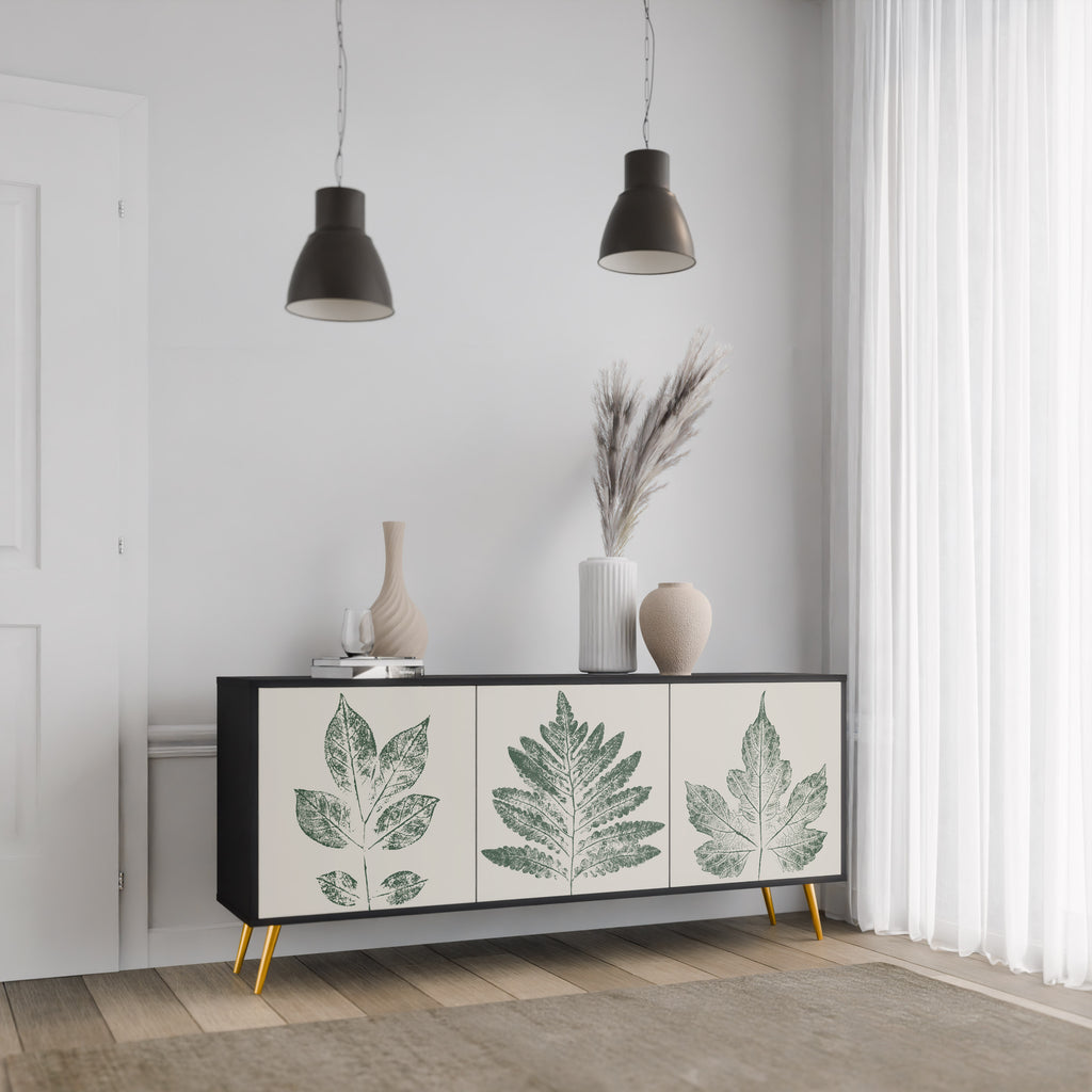 GREEN LEAFY STAMPS 3-Door Sideboard in Black Finish