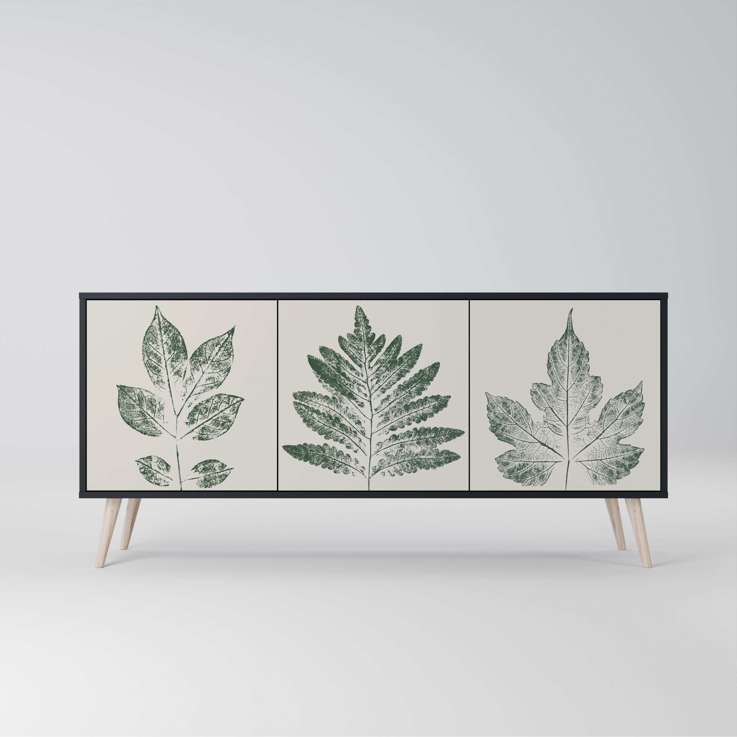 GREEN LEAFY STAMPS 3-Door Sideboard in Black Finish