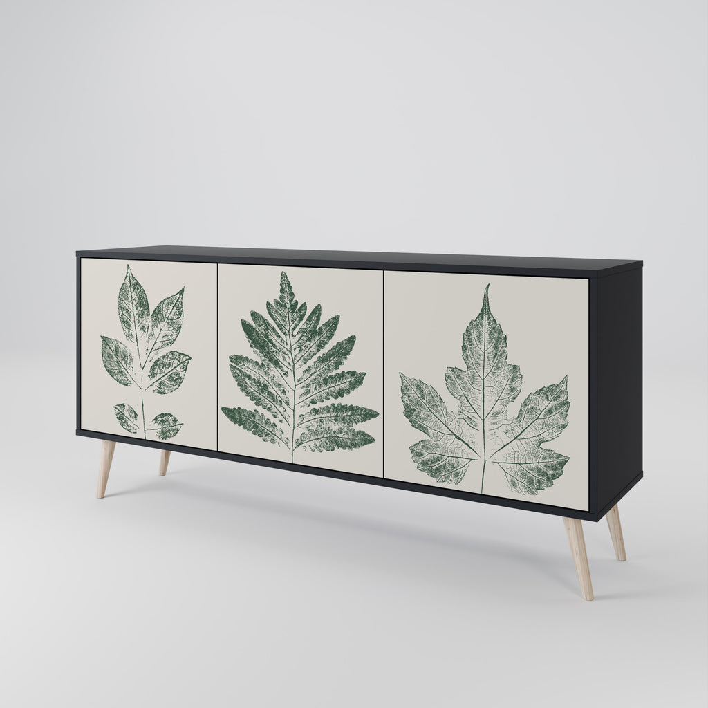 GREEN LEAFY STAMPS 3-Door Sideboard in Black Finish