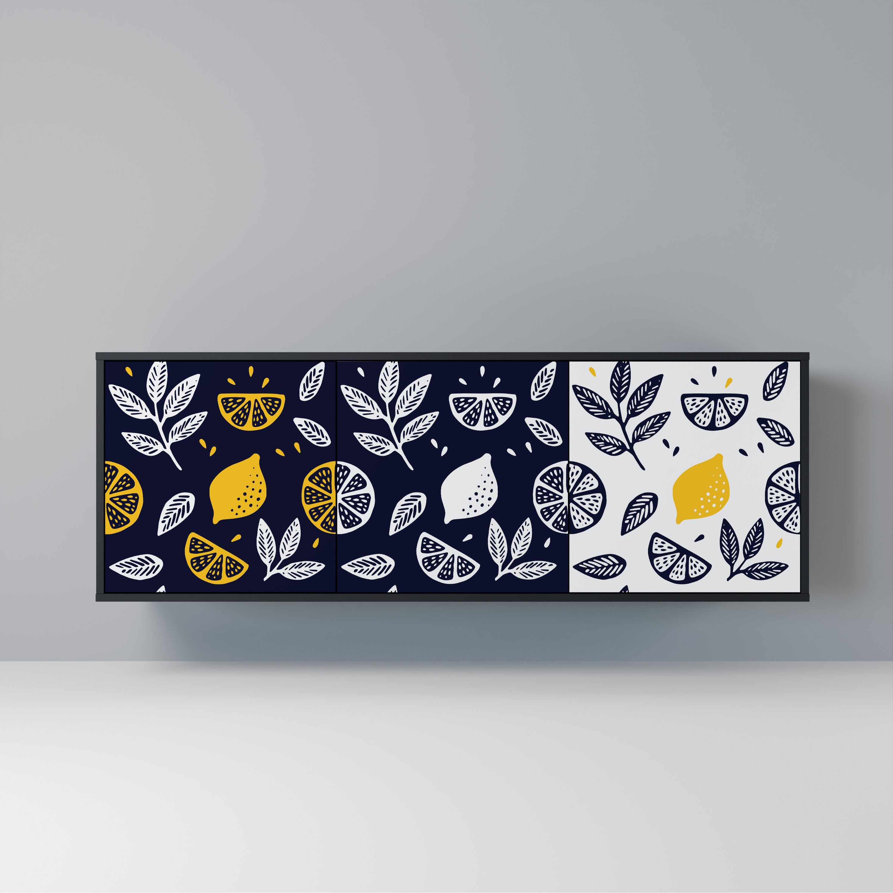 CITRUS BLACK AND WHITE 3-Door Sideboard in Black Finish