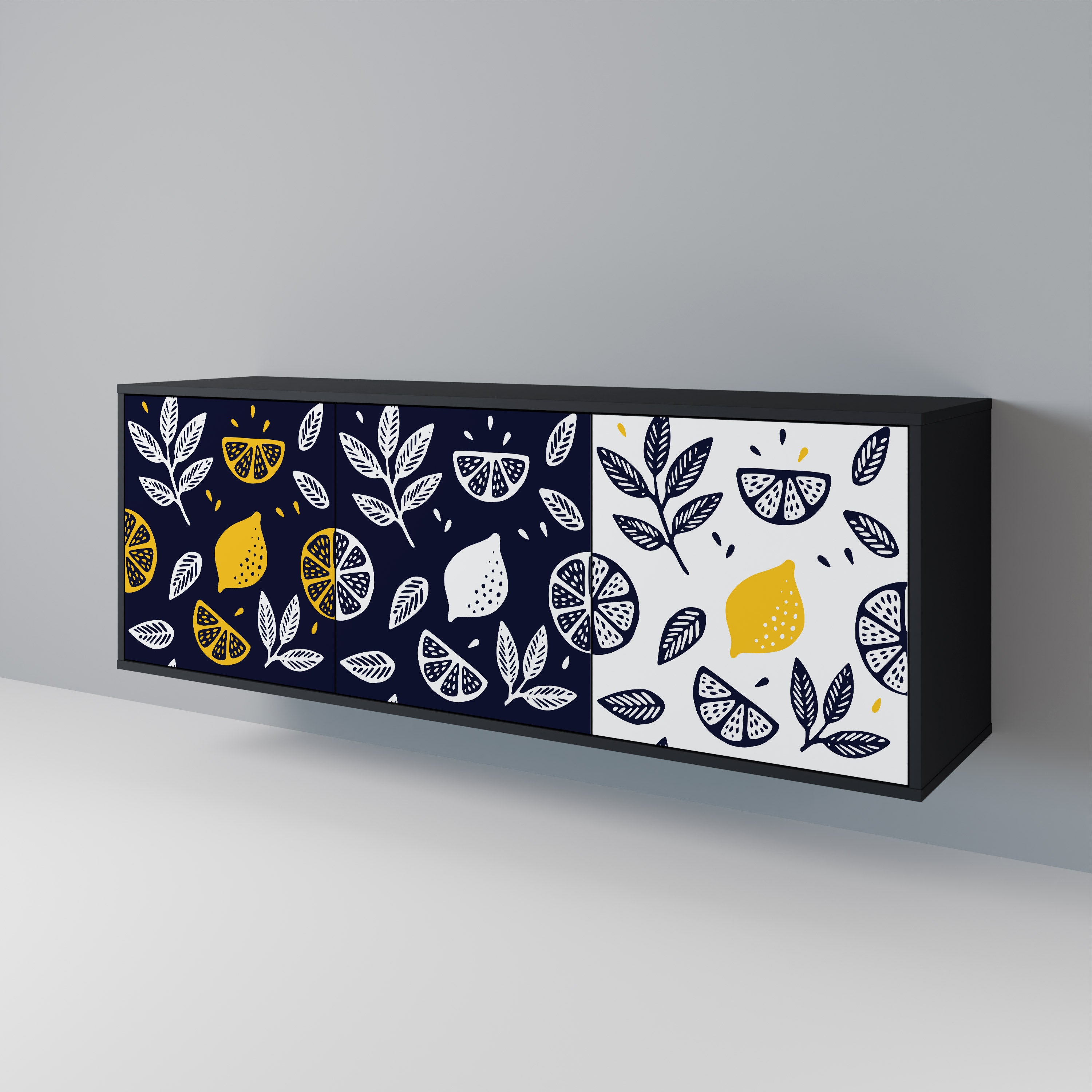 CITRUS BLACK AND WHITE 3-Door Sideboard in Black Finish