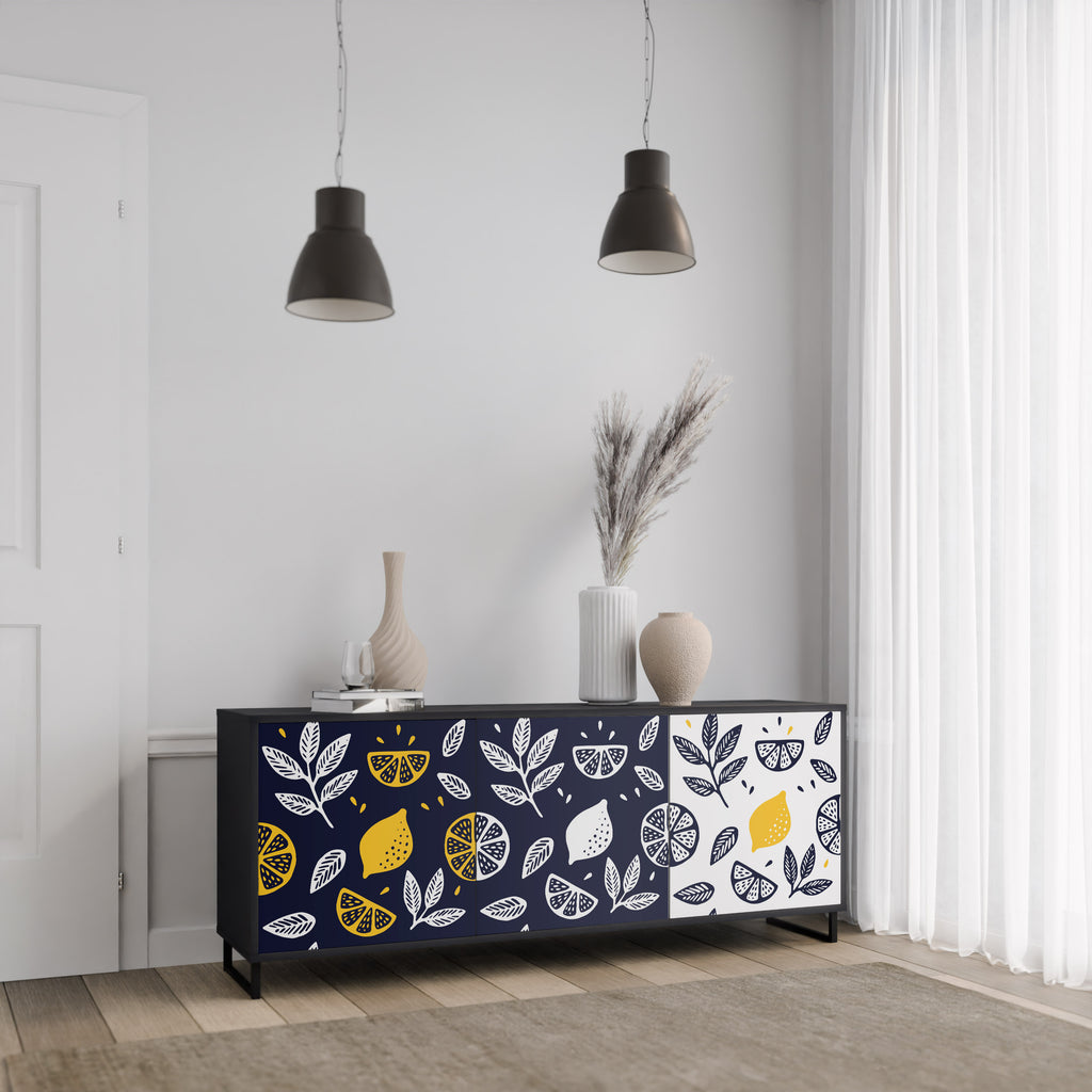 CITRUS BLACK AND WHITE 3-Door Sideboard in Black Finish
