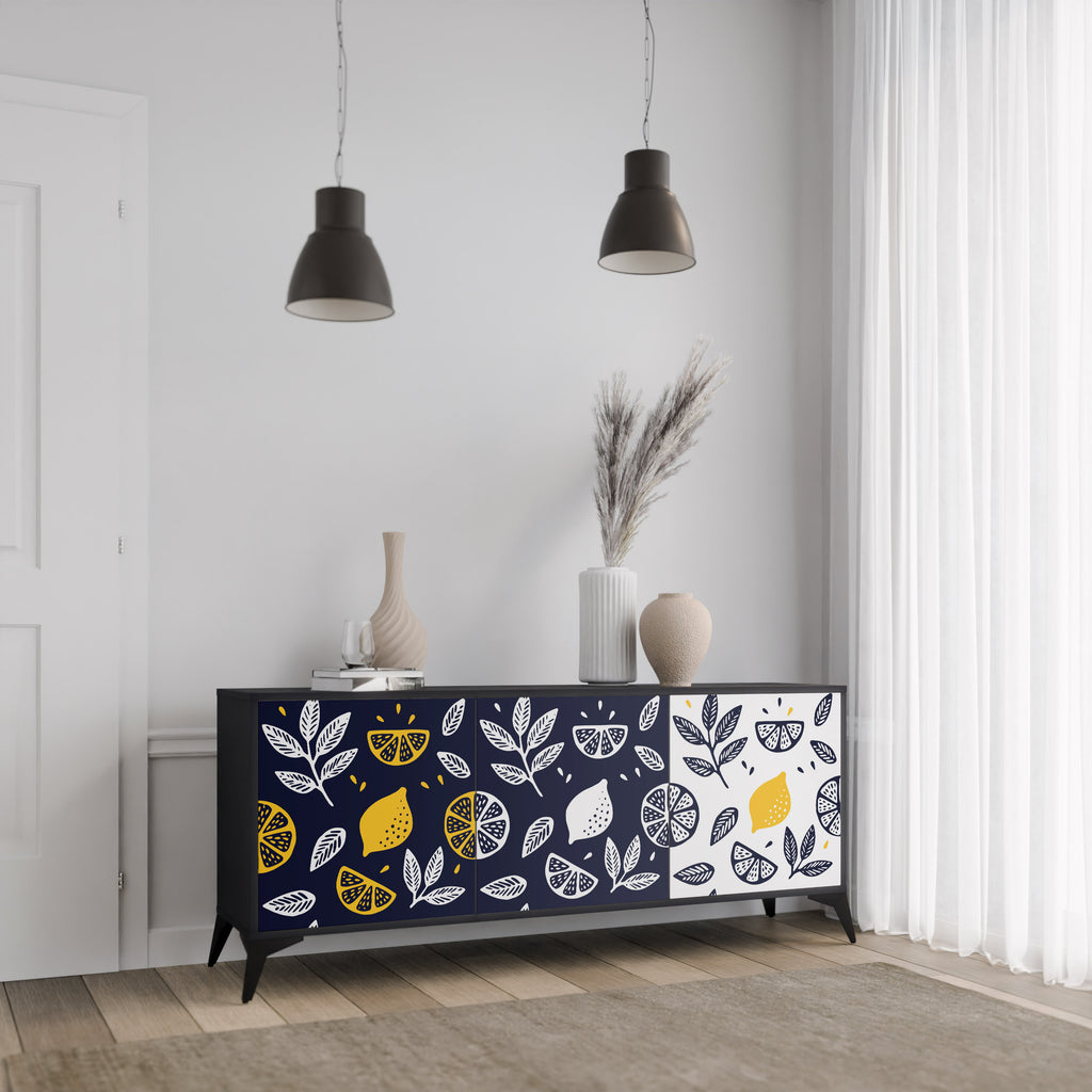 CITRUS BLACK AND WHITE 3-Door Sideboard in Black Finish