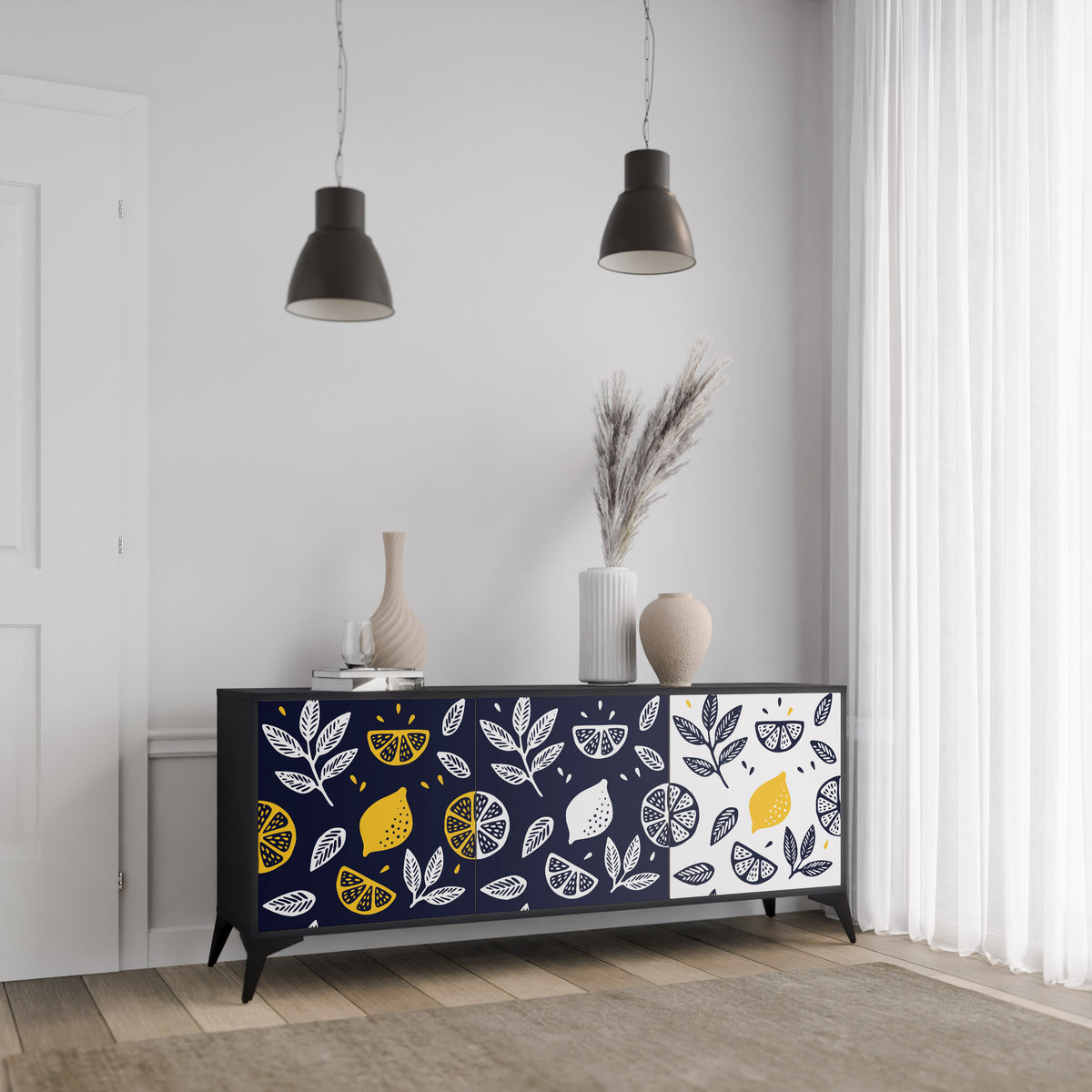 CITRUS BLACK AND WHITE Aparador de 3 Puertas