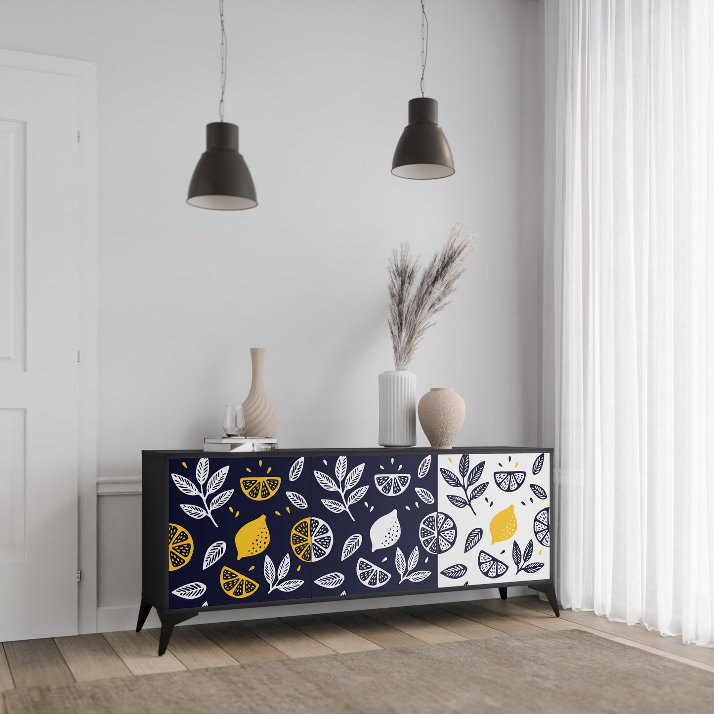 CITRUS BLACK AND WHITE Aparador de 3 Puertas