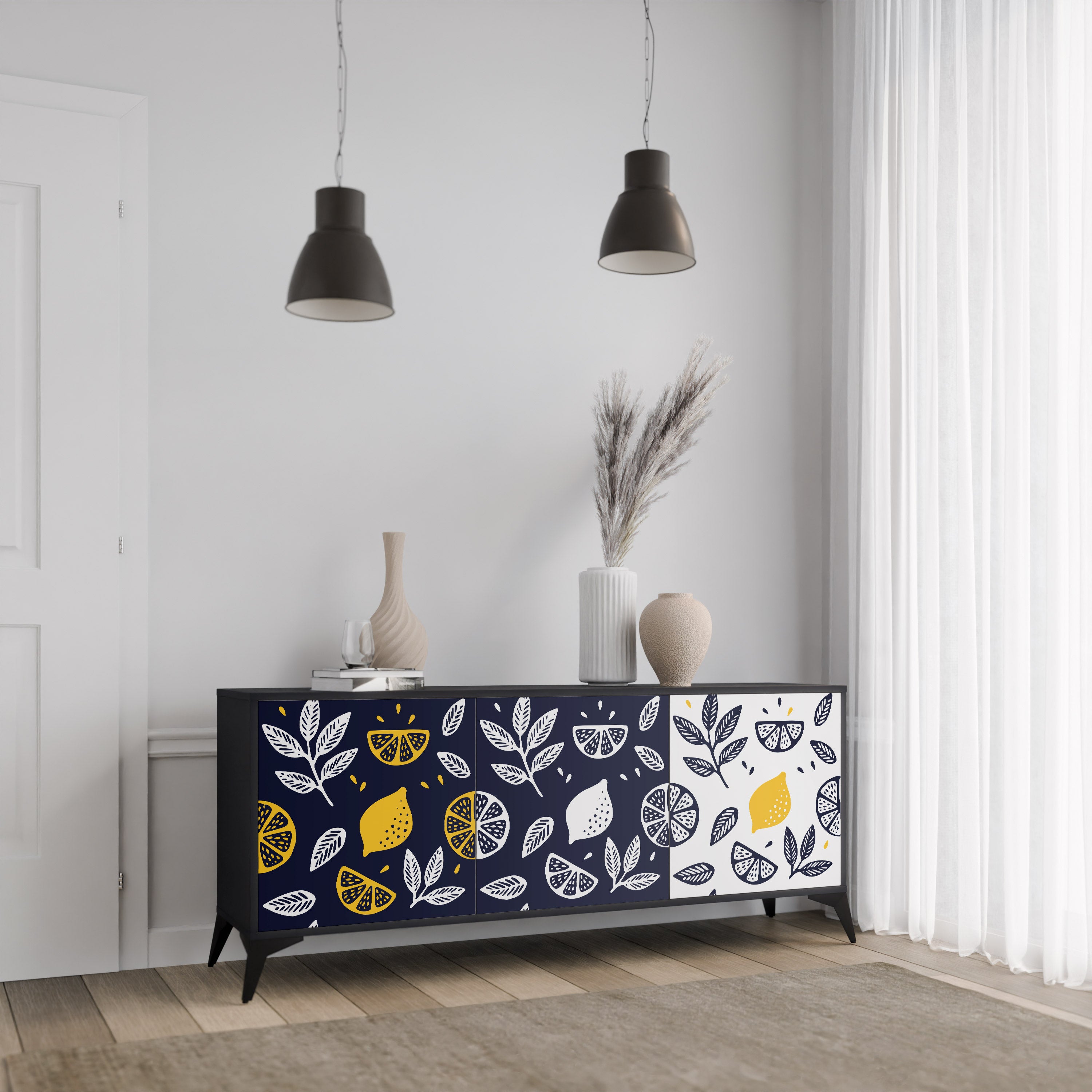 CITRUS BLACK AND WHITE 3-Door Sideboard in Black Finish