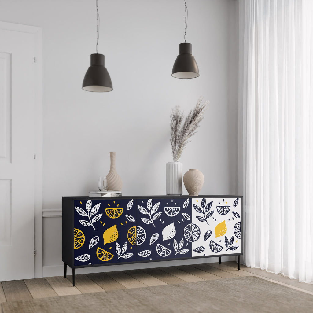 CITRUS BLACK AND WHITE 3-Door Sideboard in Black Finish