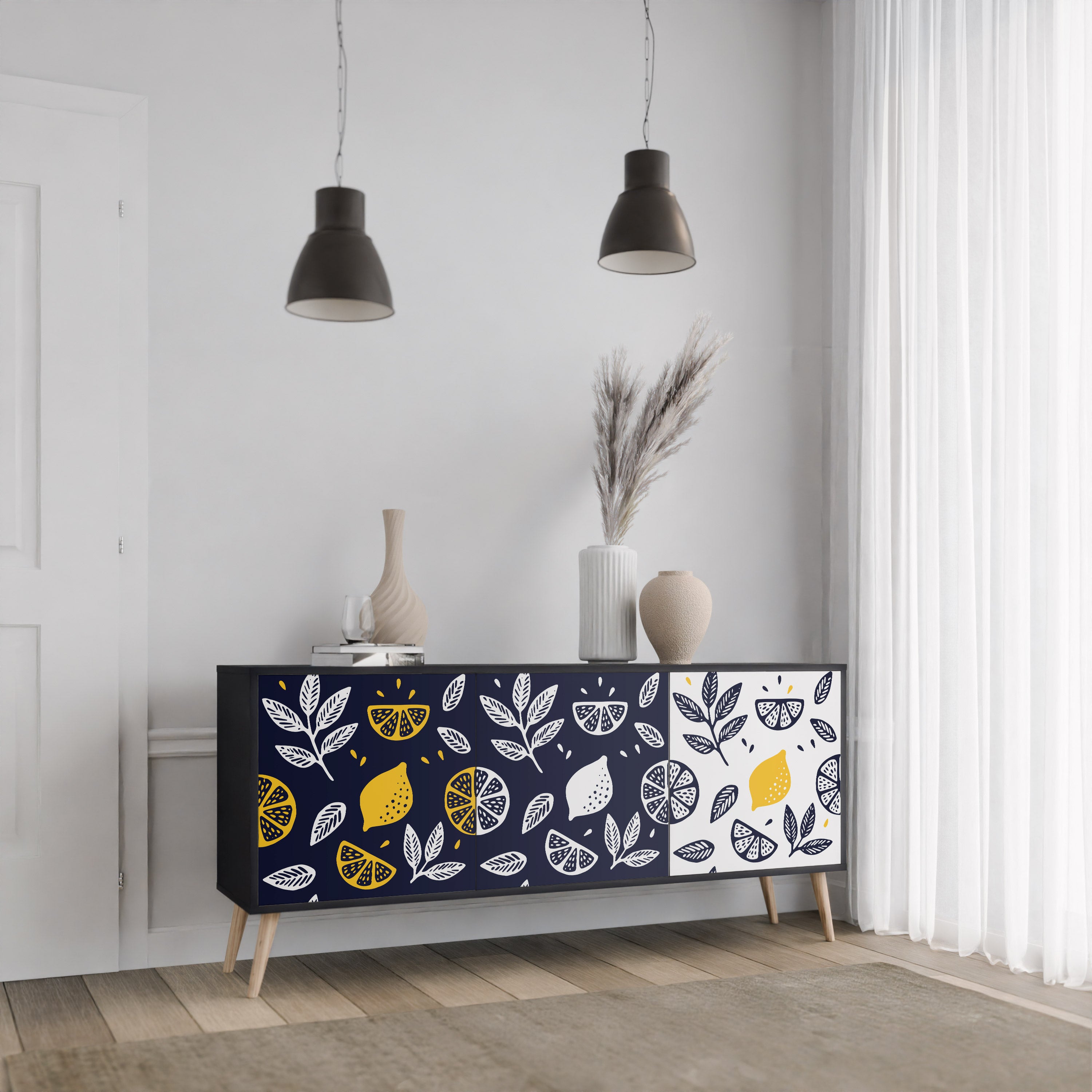 CITRUS BLACK AND WHITE 3-Door Sideboard in Black Finish