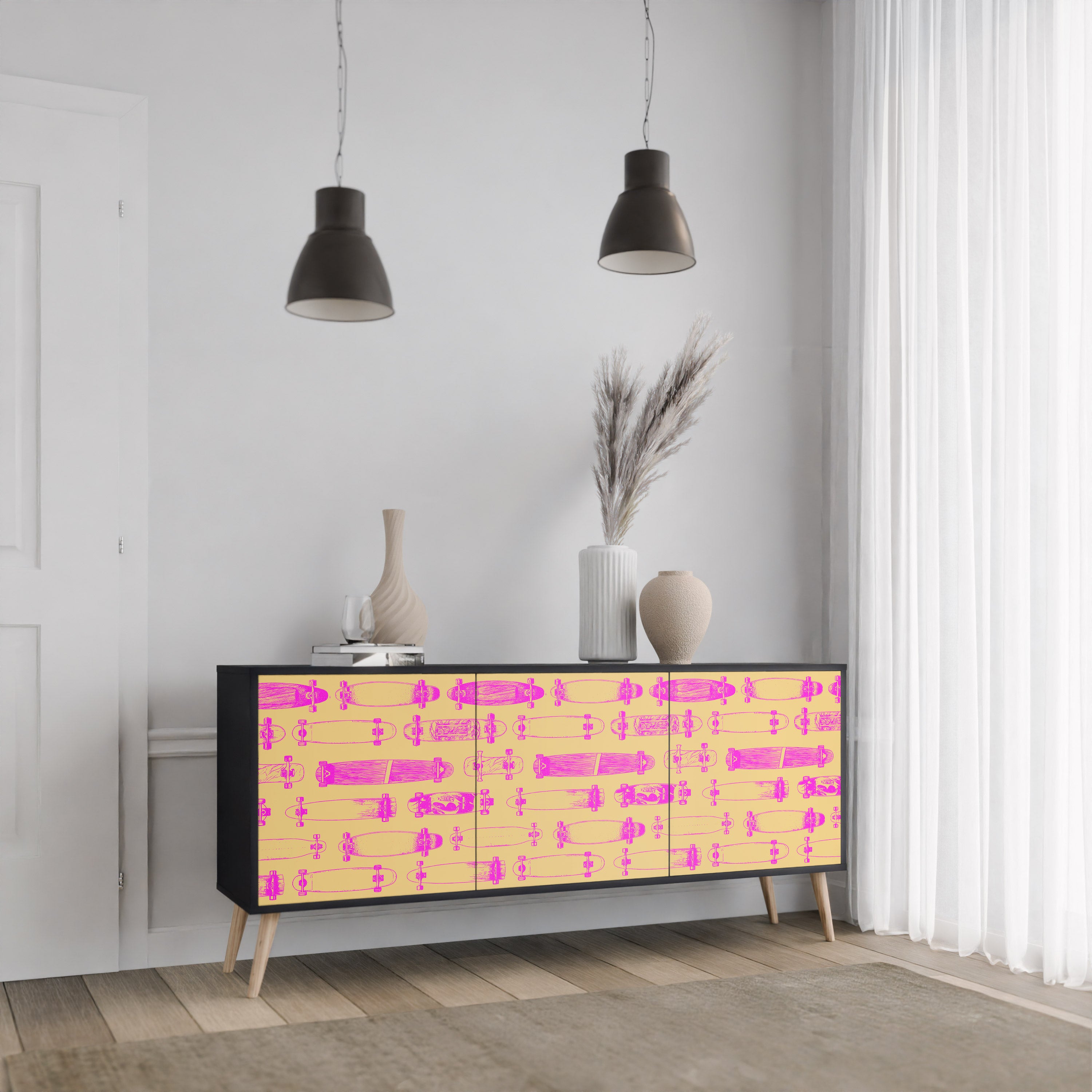 SKATEBOARD ARTISTRY 3-Door Sideboard in Black Finish