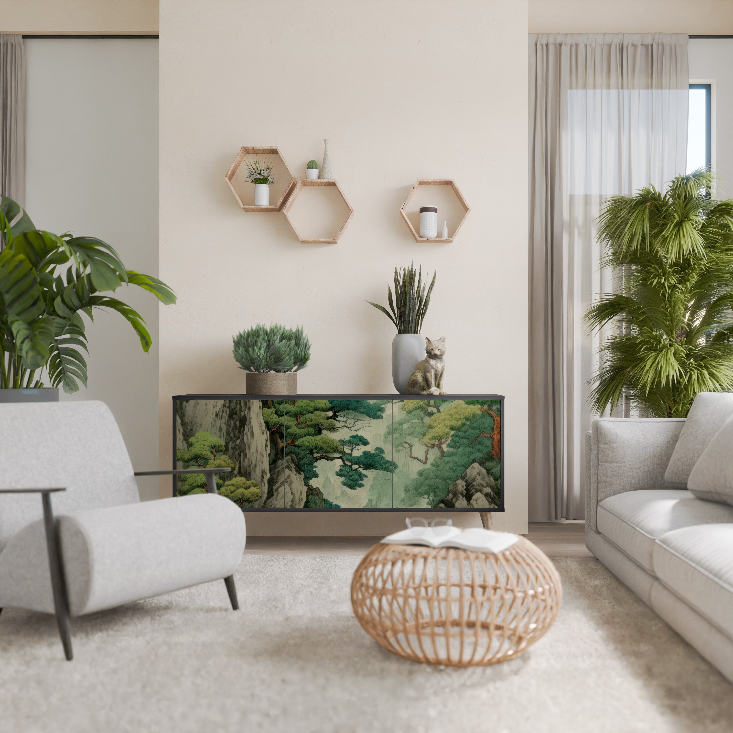 VERDURE ABYSS 3-Door Sideboard in Black Finish