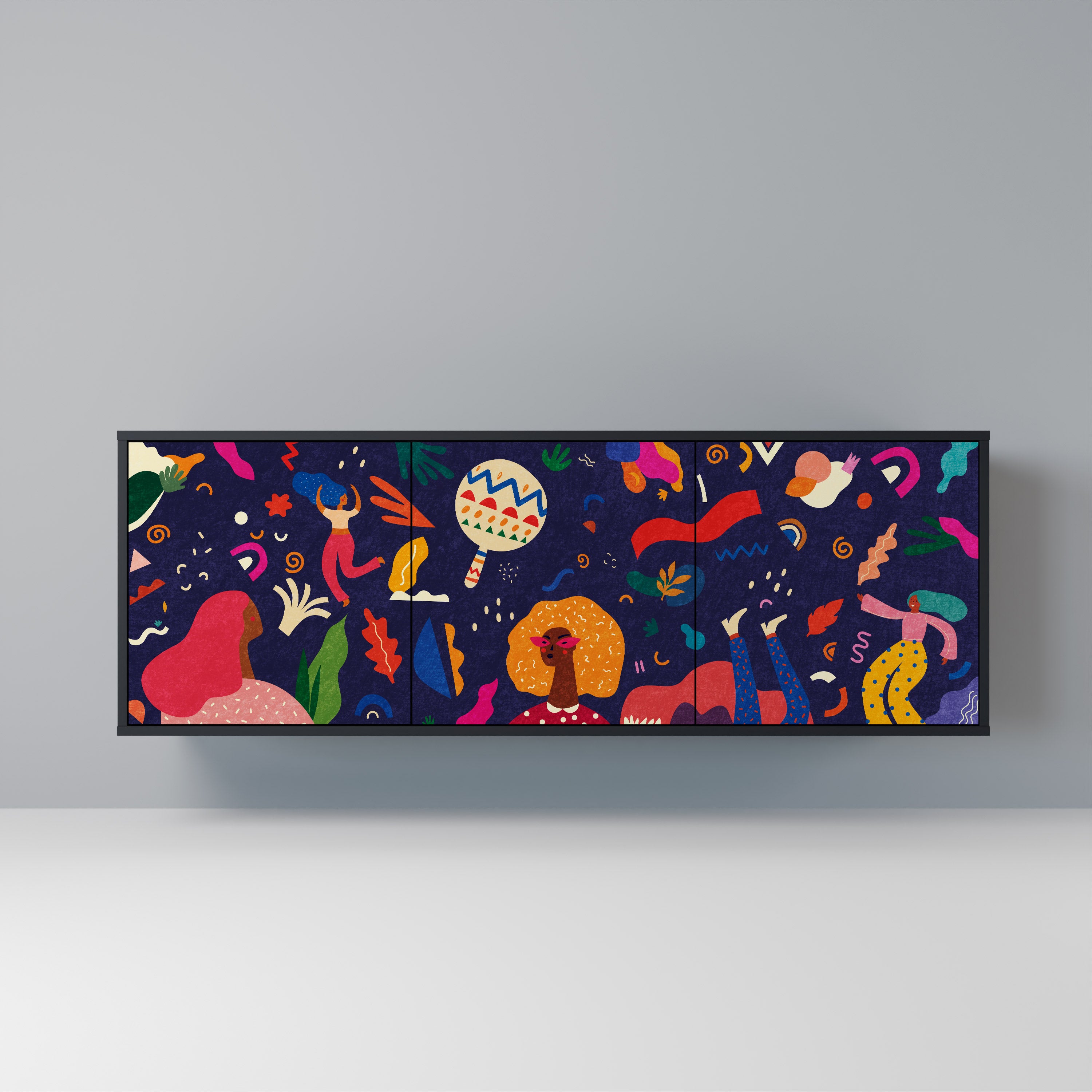 FESTIVE PLEASURES 3-Door Sideboard in Black Finish