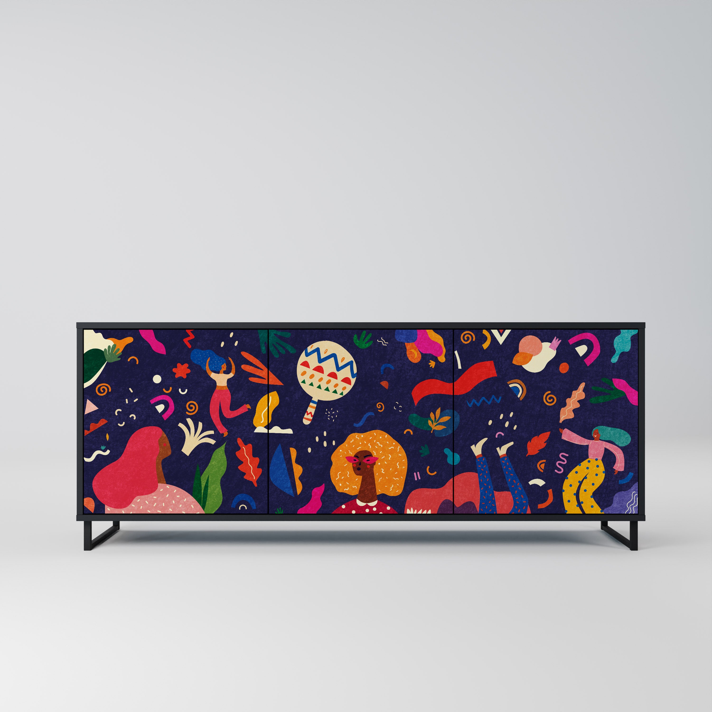 FESTIVE PLEASURES 3-Door Sideboard in Black Finish