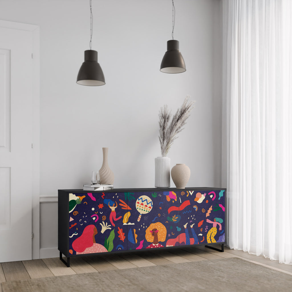 FESTIVE PLEASURES 3-Door Sideboard in Black Finish
