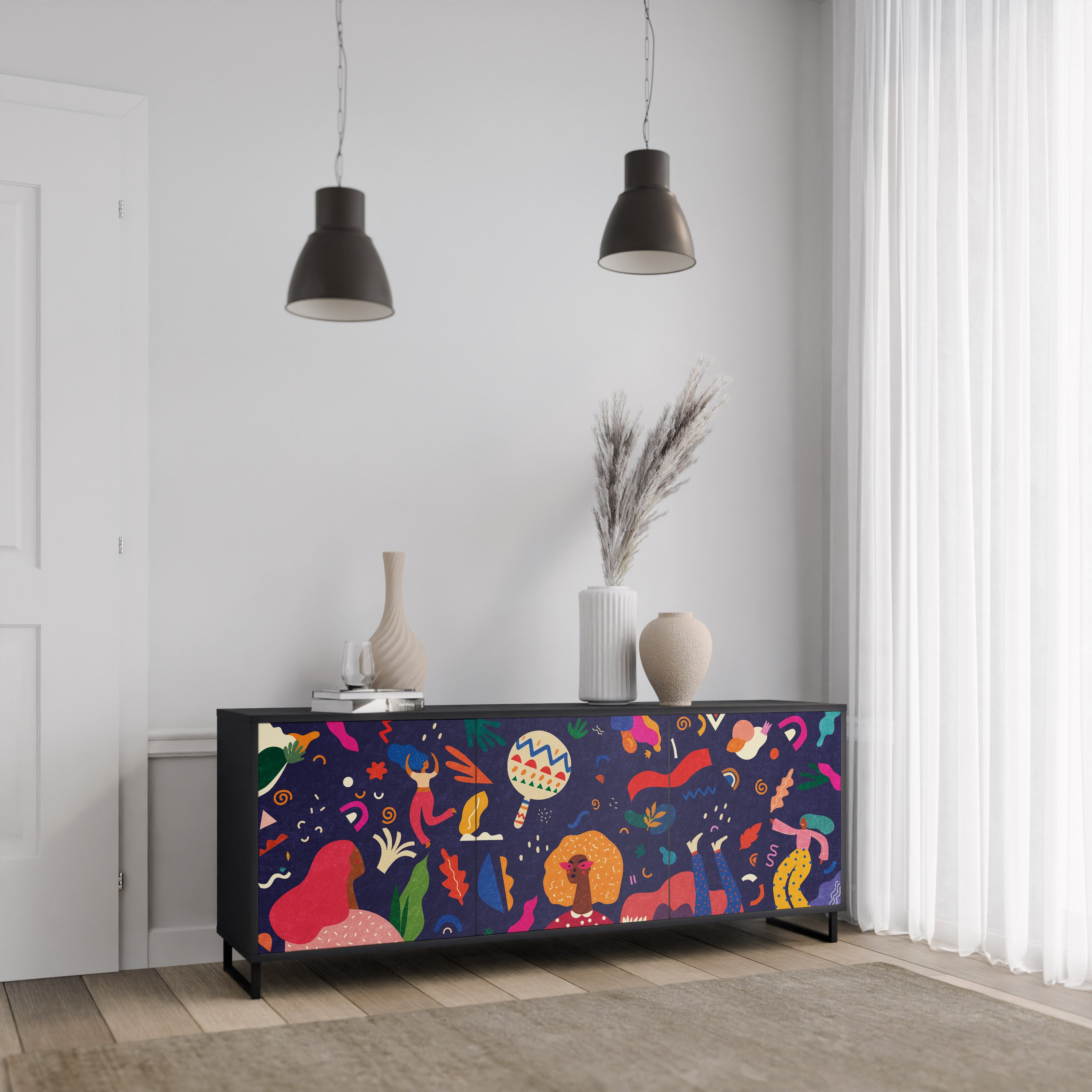 FESTIVE PLEASURES 3-Door Sideboard in Black Finish