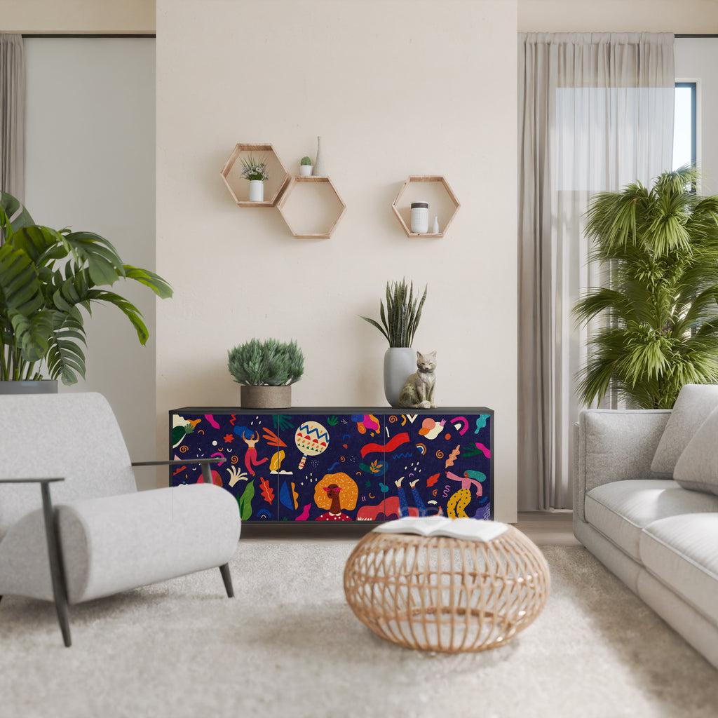 FESTIVE PLEASURES 3-Door Sideboard in Black Finish