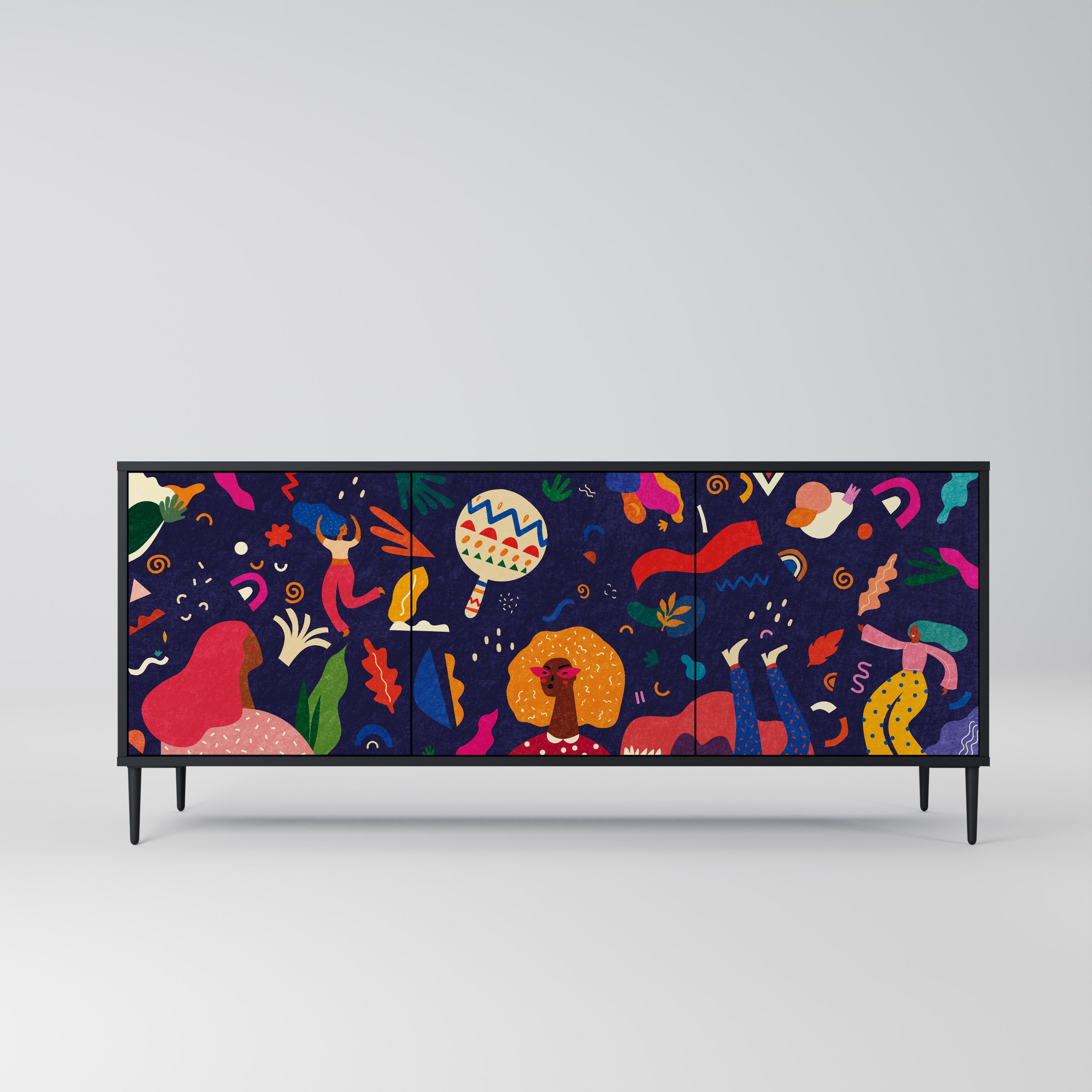 FESTIVE PLEASURES 3-Door Sideboard in Black Finish