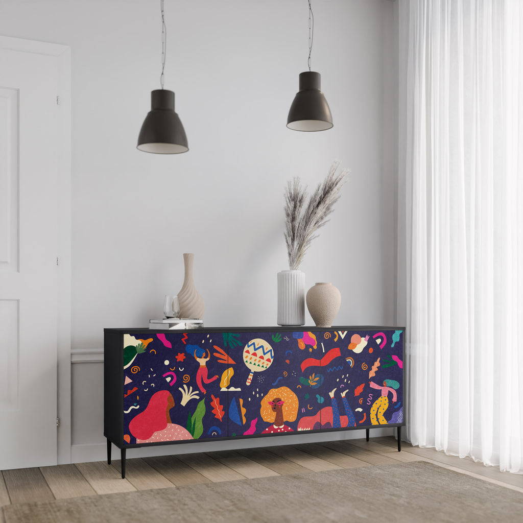 FESTIVE PLEASURES 3-Door Sideboard in Black Finish