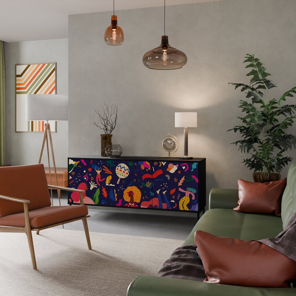 FESTIVE PLEASURES 3-Door Sideboard in Black Finish