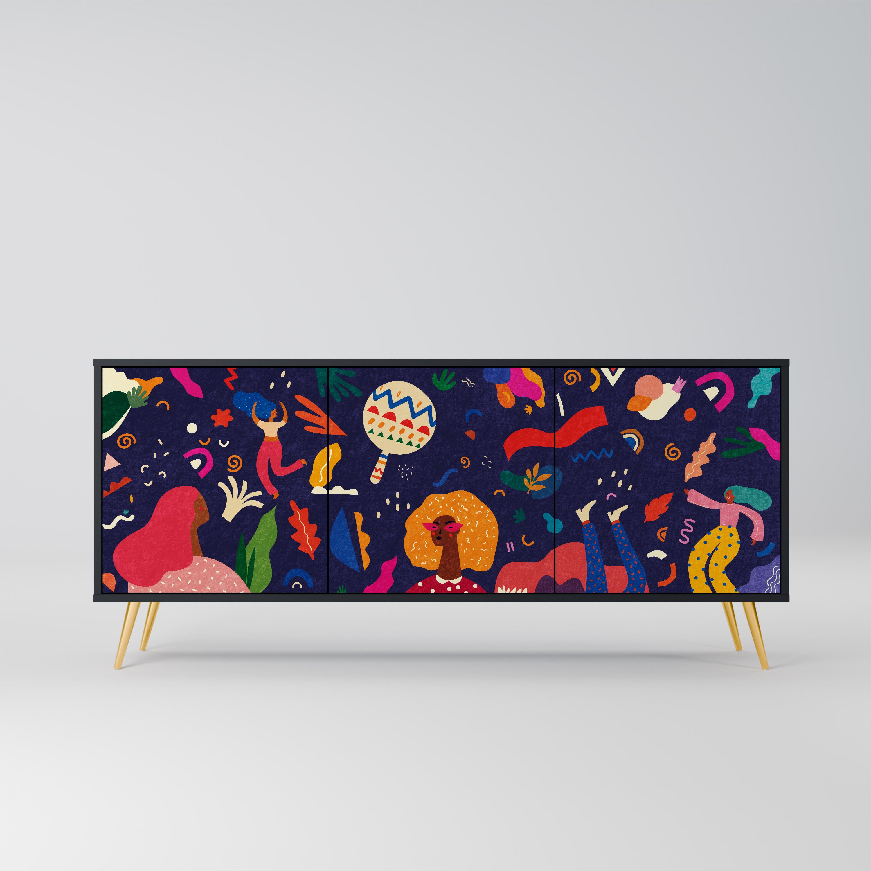 FESTIVE PLEASURES 3-Door Sideboard in Black Finish