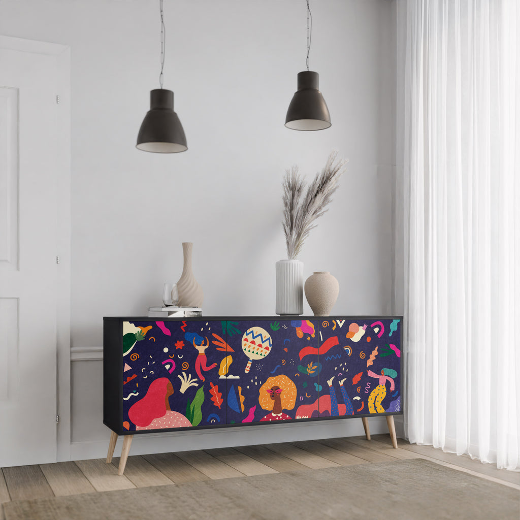 FESTIVE PLEASURES 3-Door Sideboard in Black Finish