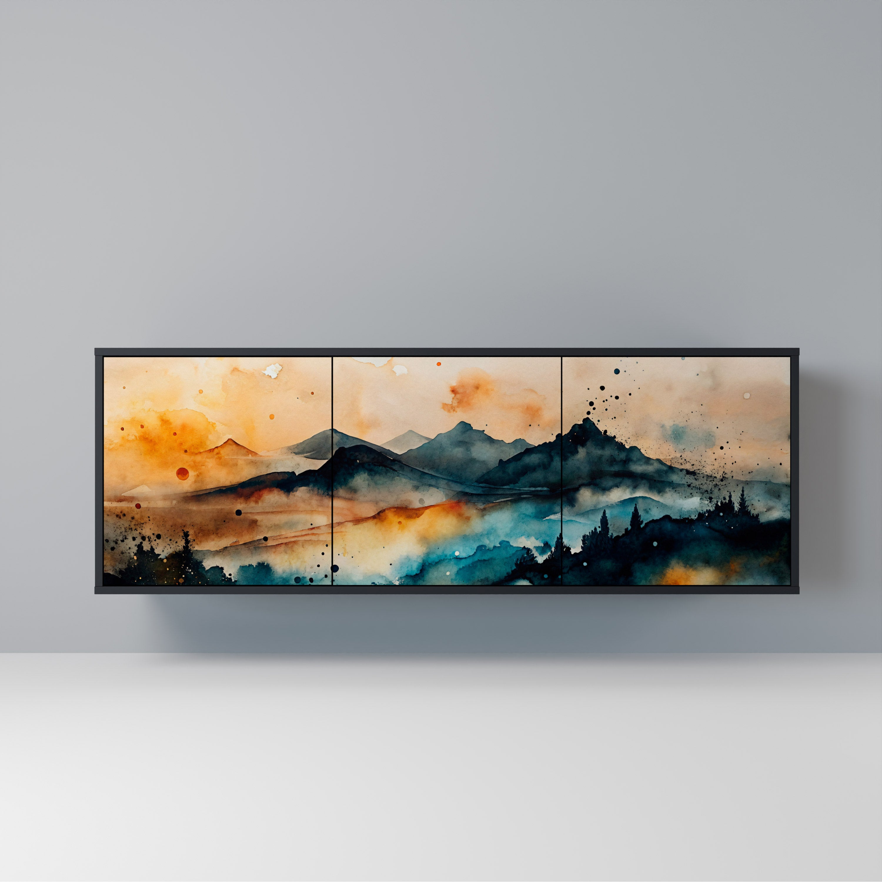 OMINOUS MOUNTAINS 3-Door Sideboard in Black Finish