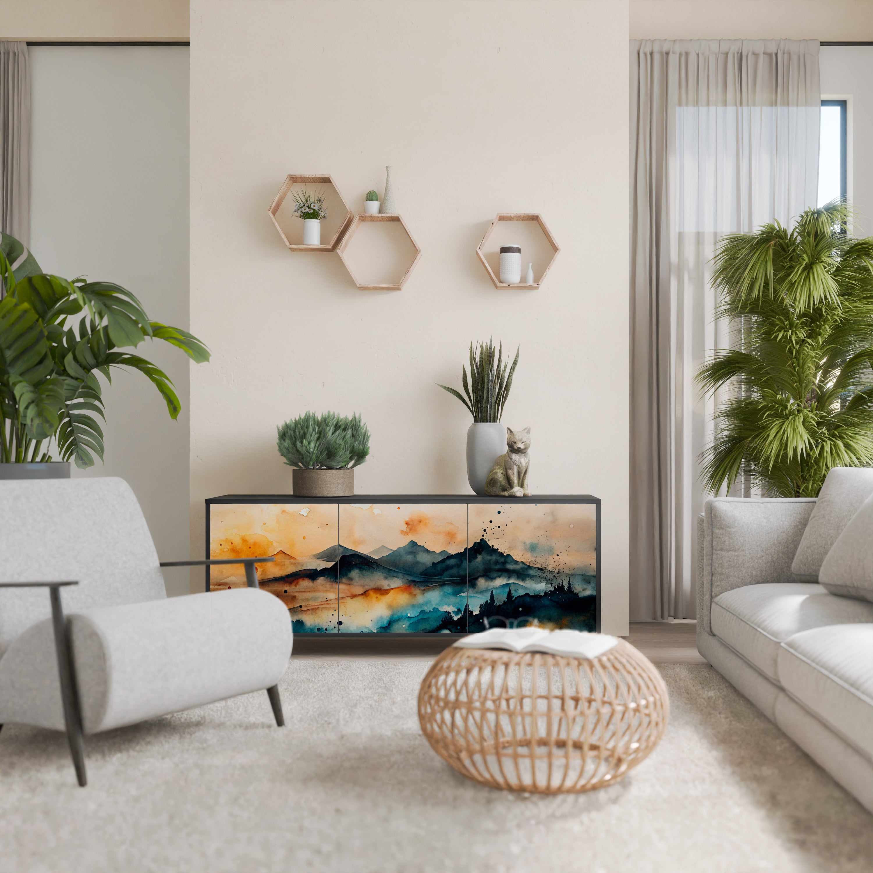 OMINOUS MOUNTAINS 3-Door Sideboard in Black Finish