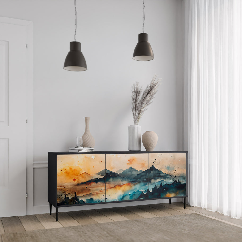 OMINOUS MOUNTAINS 3-Door Sideboard in Black Finish