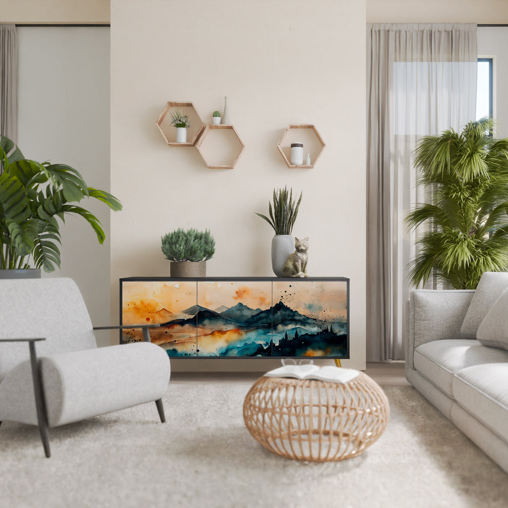 OMINOUS MOUNTAINS 3-Door Sideboard in Black Finish