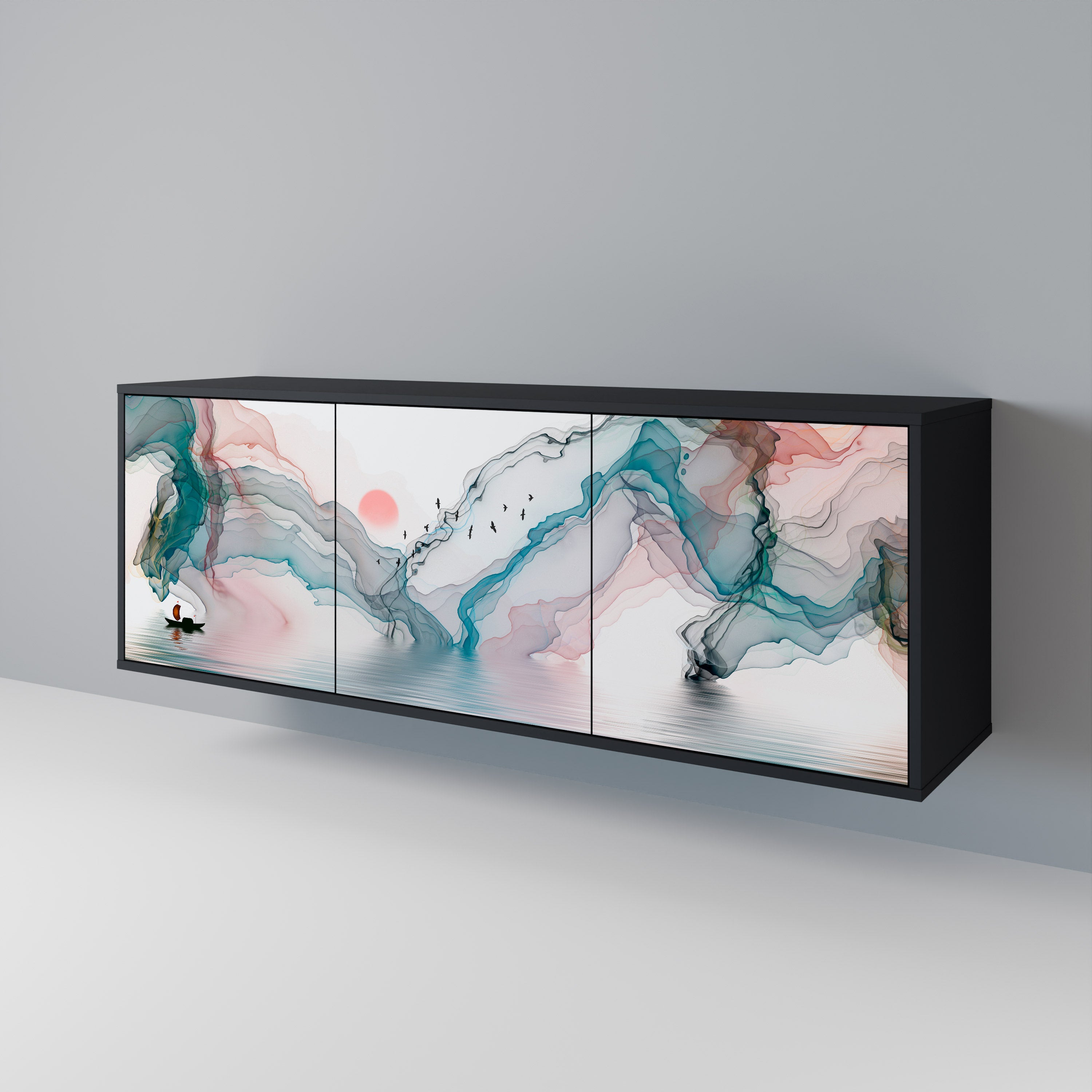 VELVET CROSSING 3-Door Sideboard in Black Finish