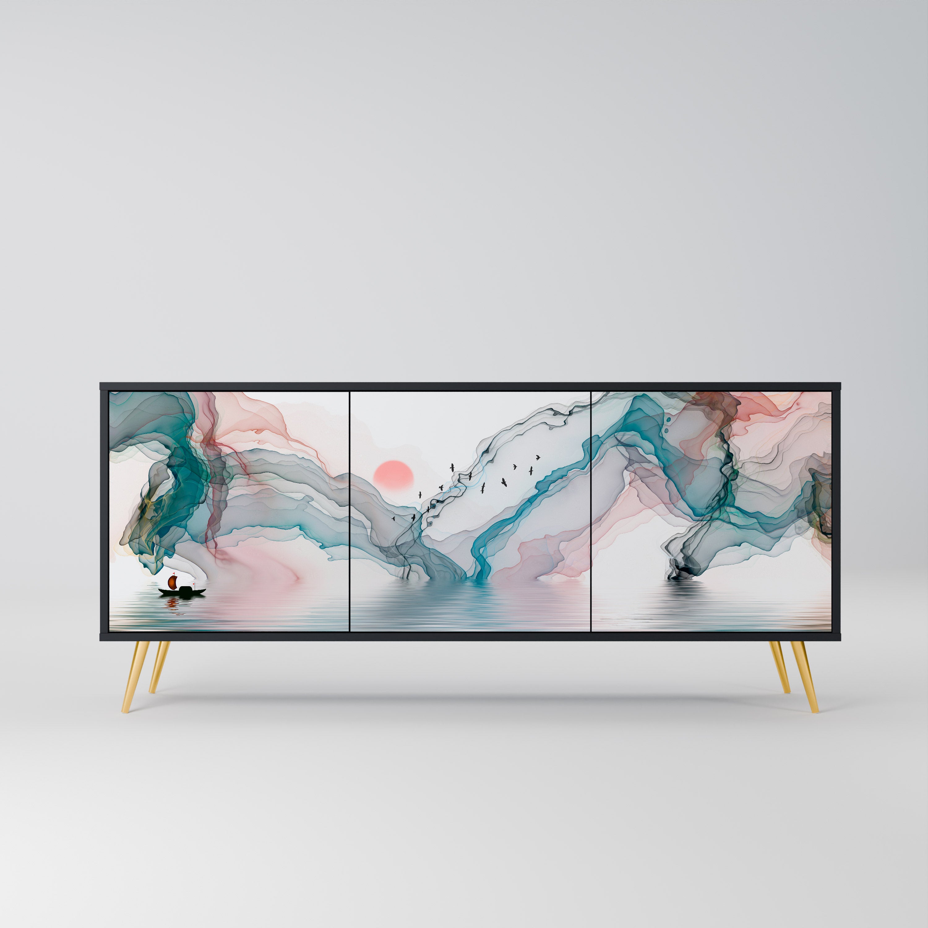 VELVET CROSSING 3-Door Sideboard in Black Finish