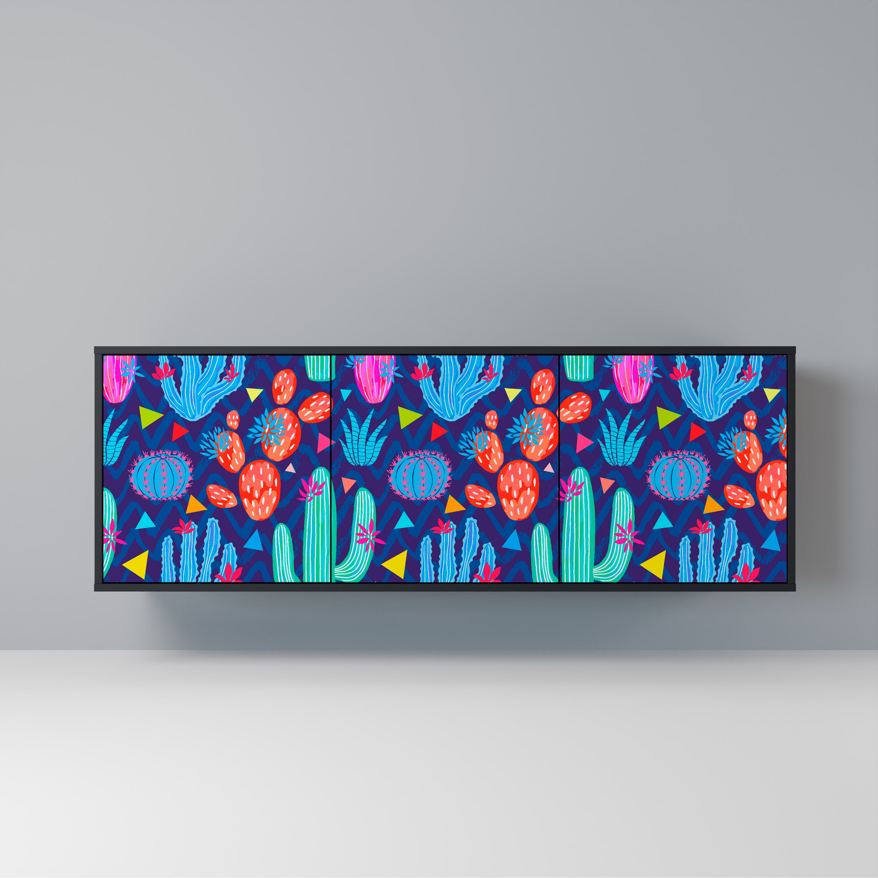 CACTUS VIBES 3-Door Sideboard in Black Finish