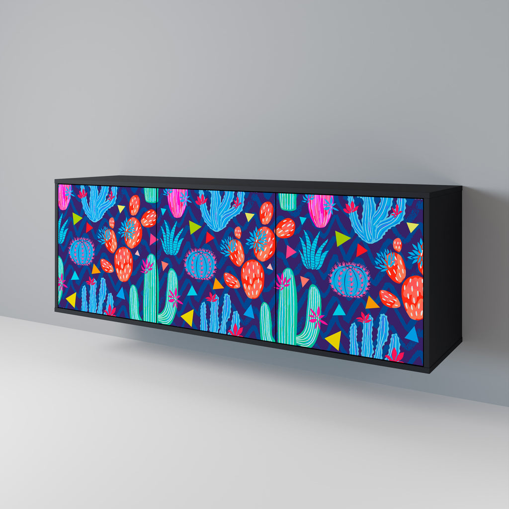 Aparador CACTUS VIBES de 3 puertas con acabado negro