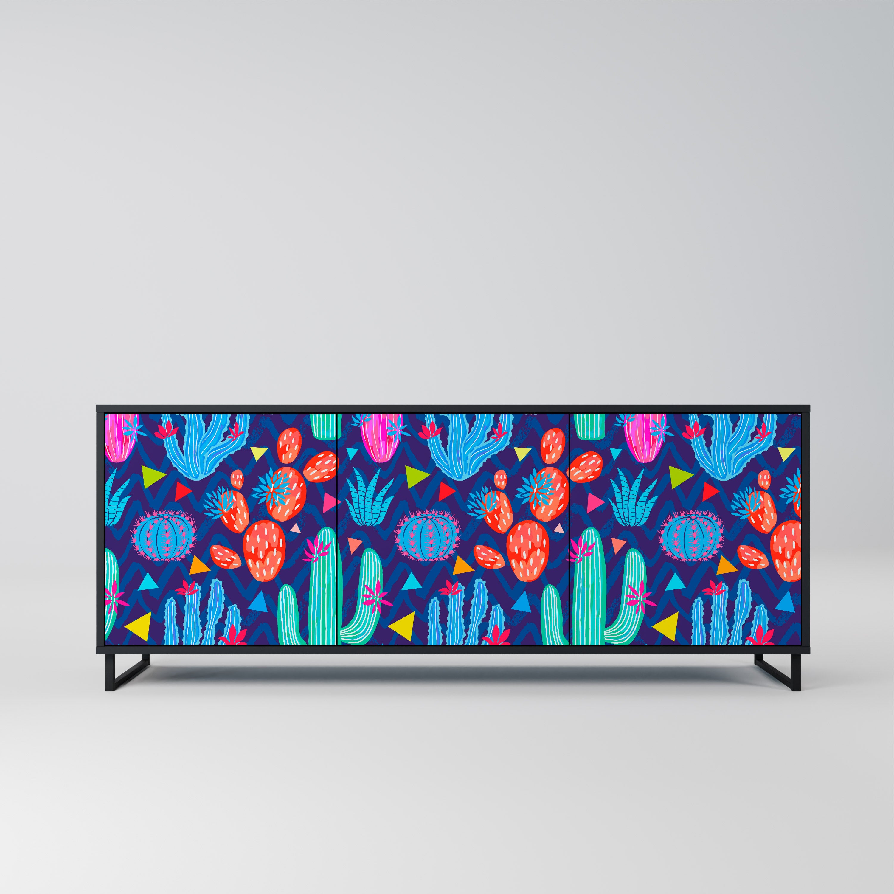 CACTUS VIBES 3-Door Sideboard in Black Finish