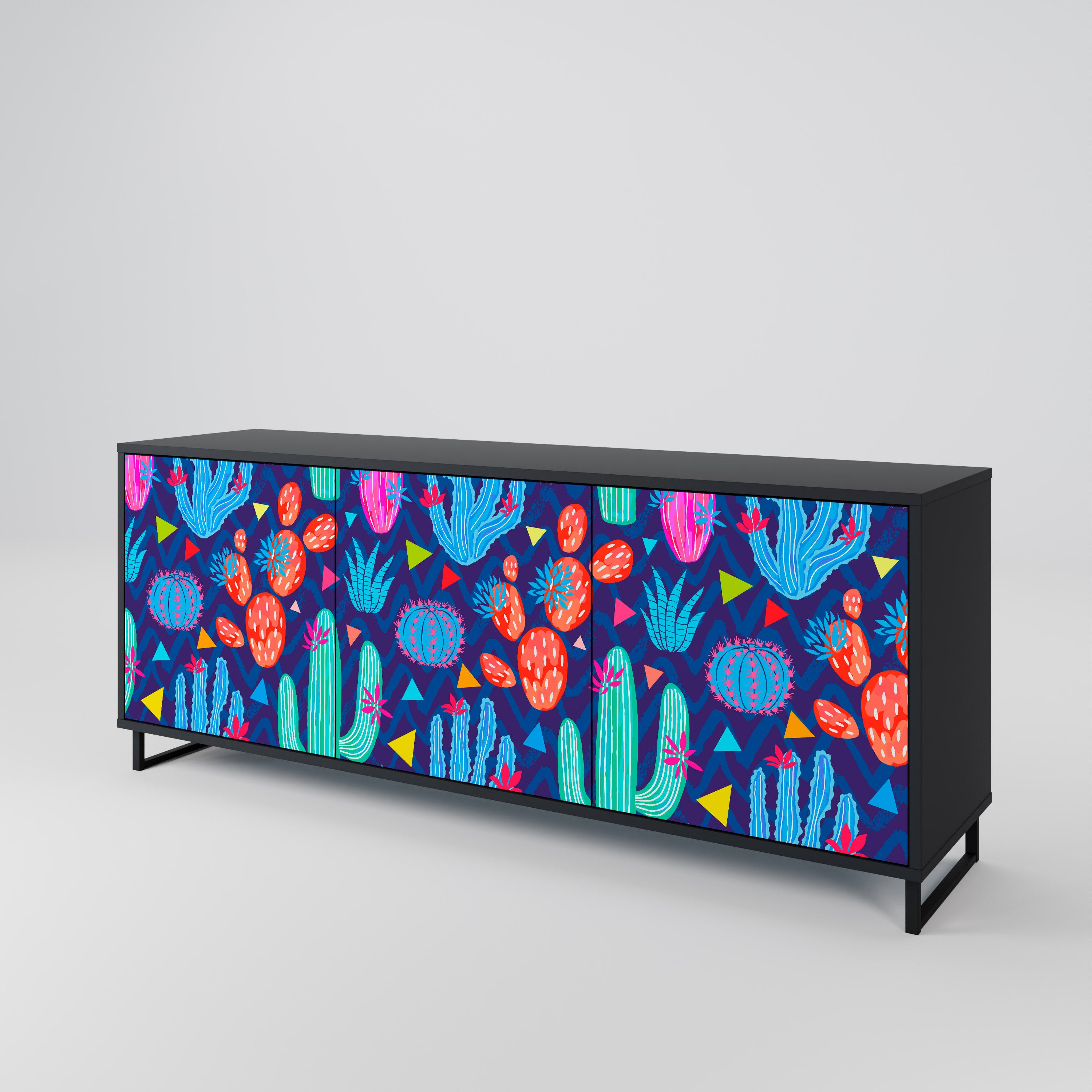 CACTUS VIBES 3-Door Sideboard in Black Finish