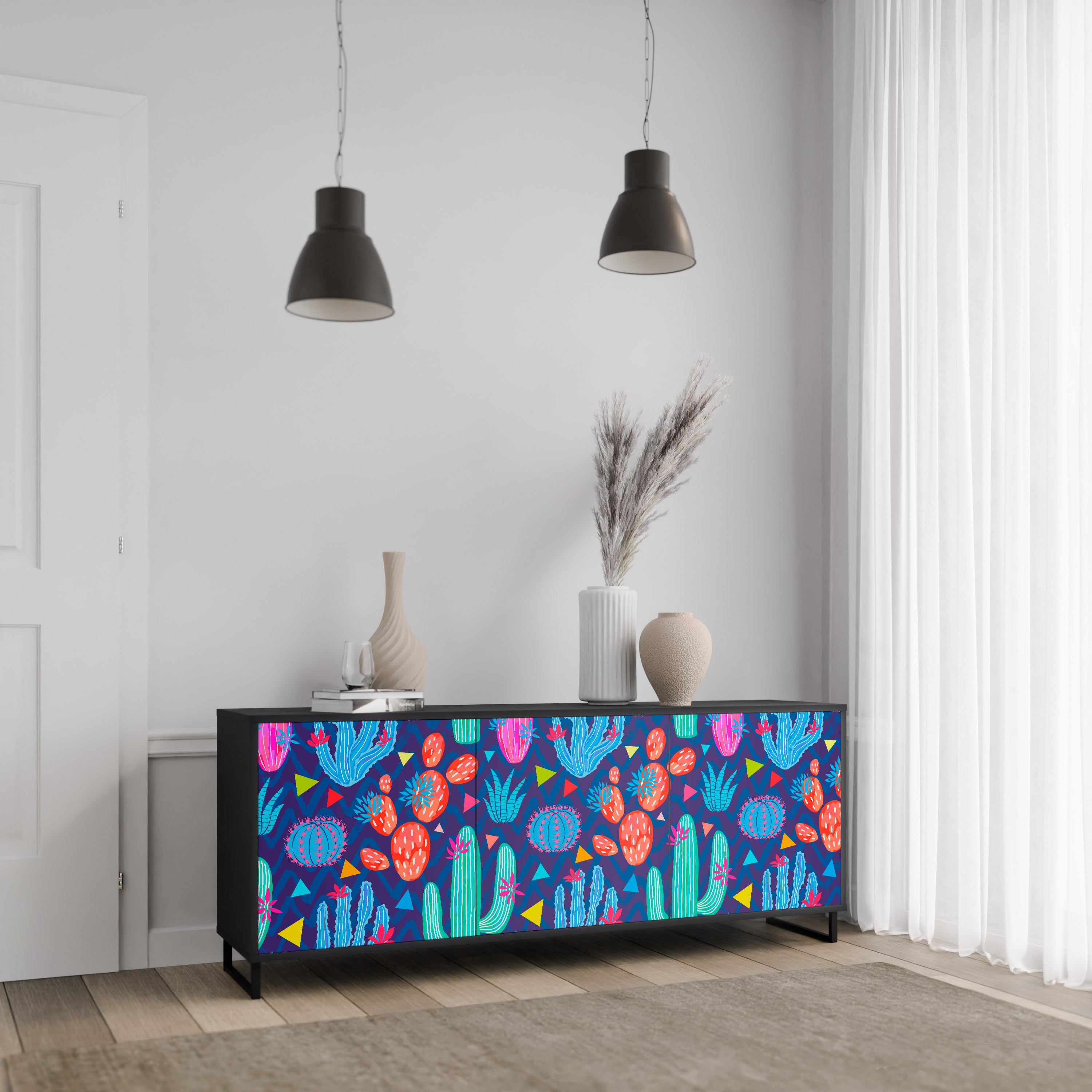 CACTUS VIBES 3-Door Sideboard in Black Finish