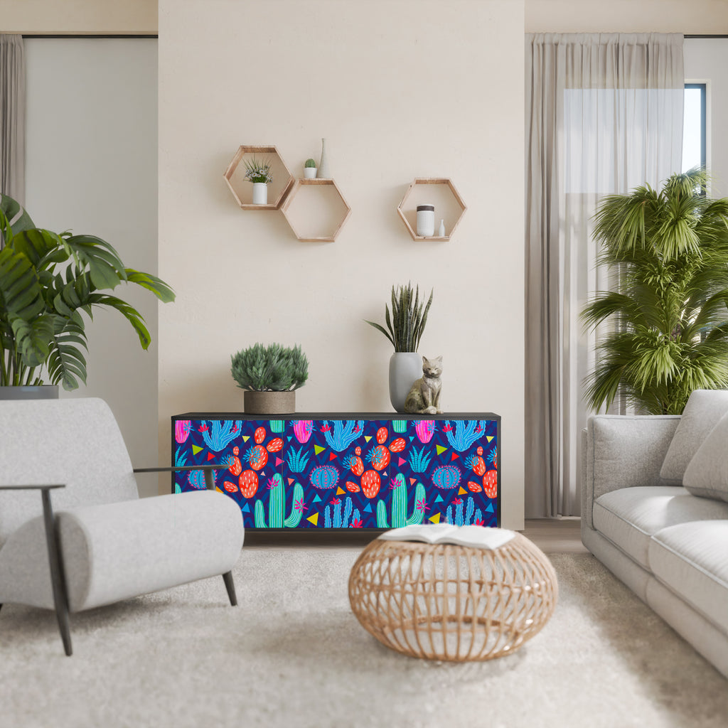 Aparador CACTUS VIBES de 3 puertas con acabado negro