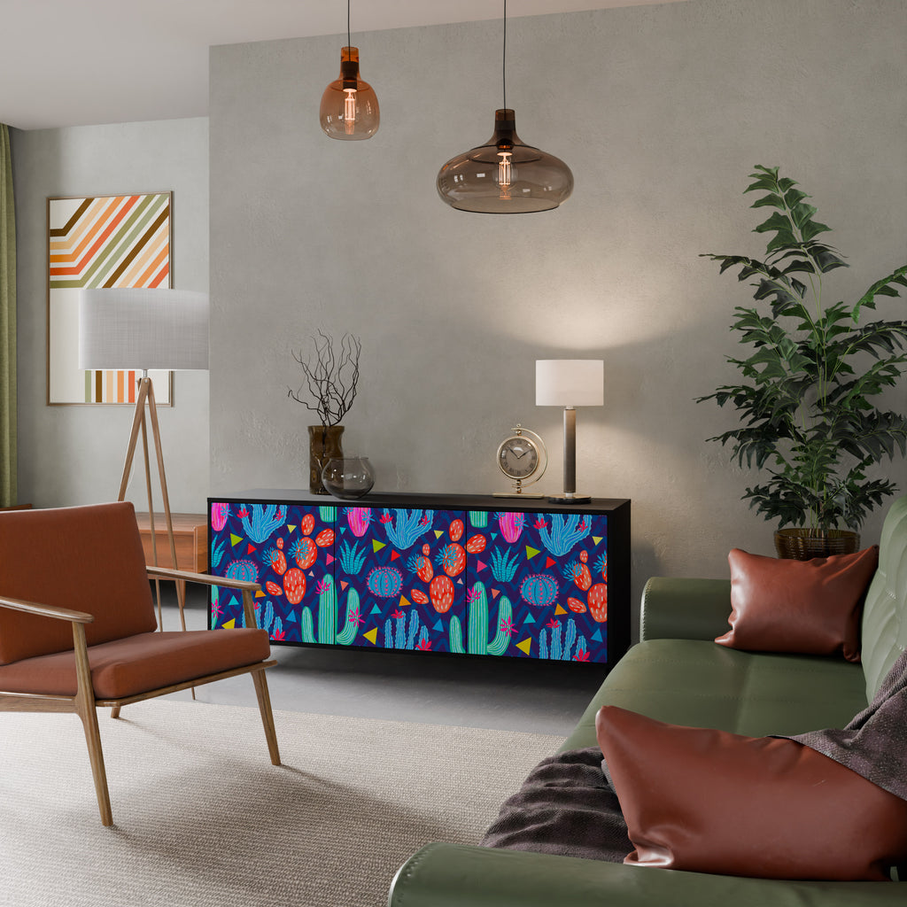 Aparador CACTUS VIBES de 3 puertas con acabado negro