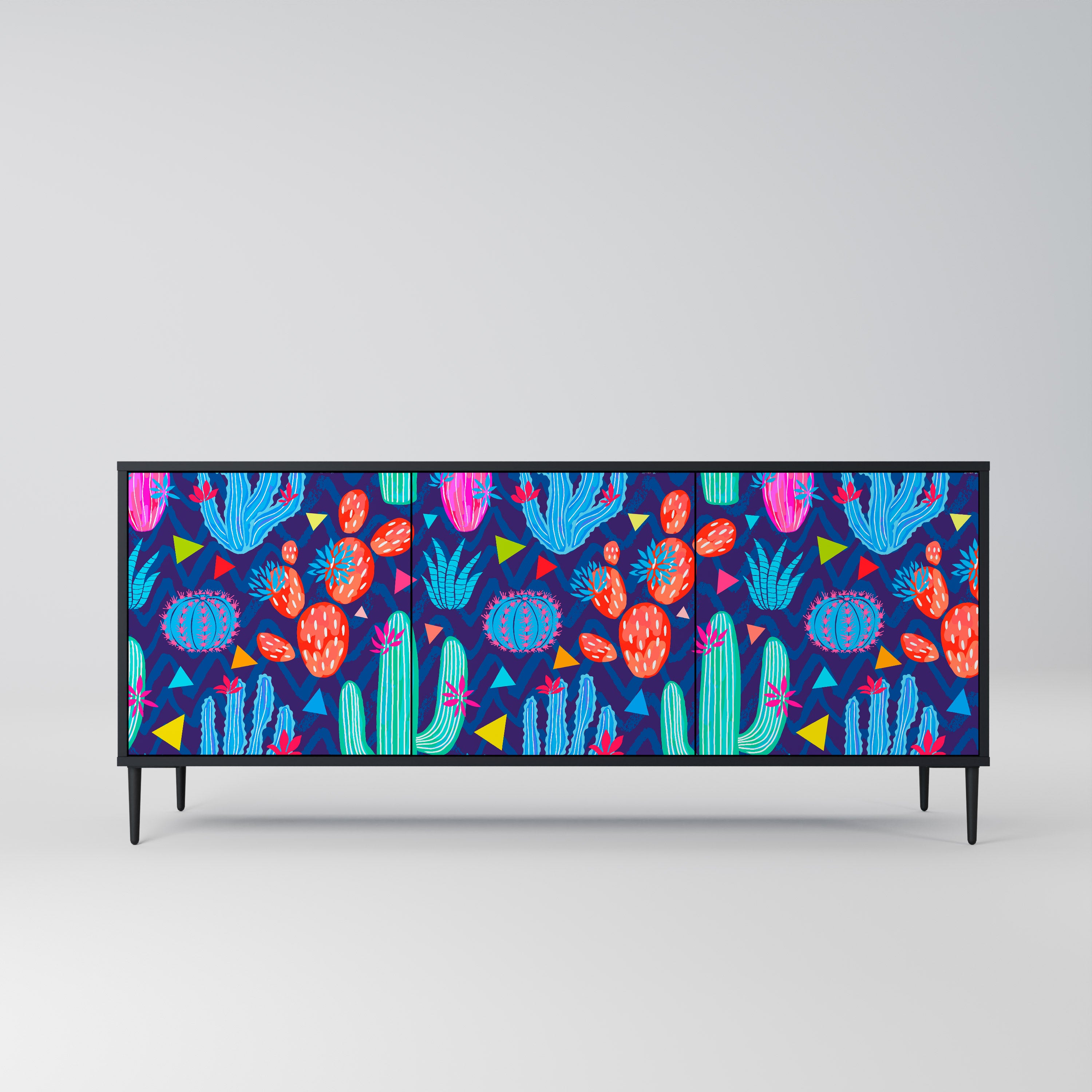 CACTUS VIBES 3-Door Sideboard in Black Finish