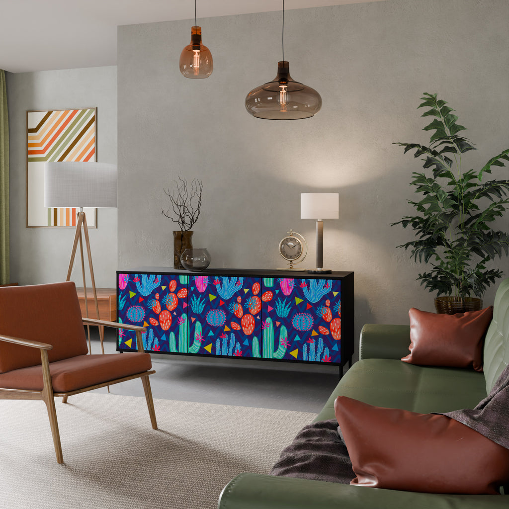 Aparador CACTUS VIBES de 3 puertas con acabado negro