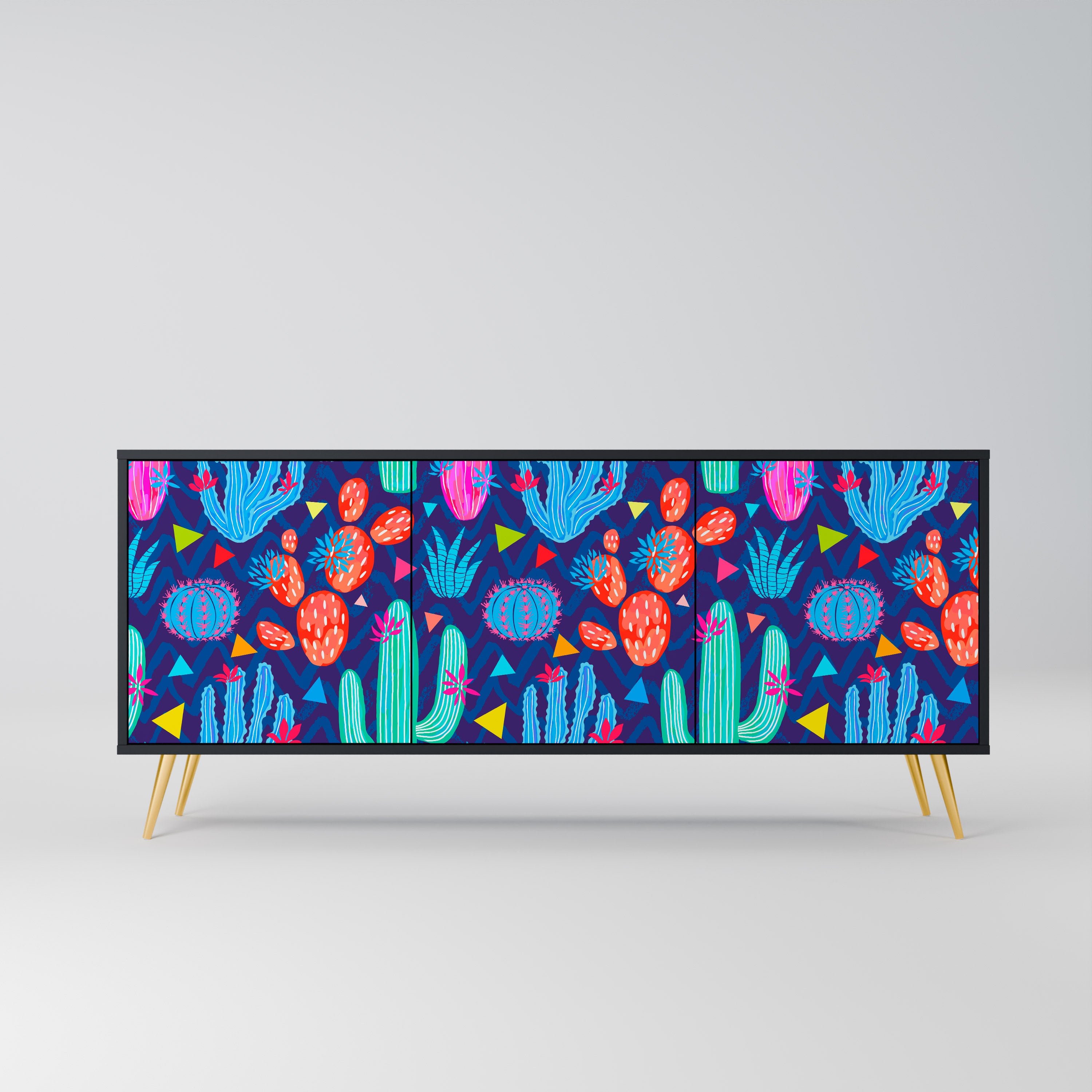 CACTUS VIBES 3-Door Sideboard in Black Finish