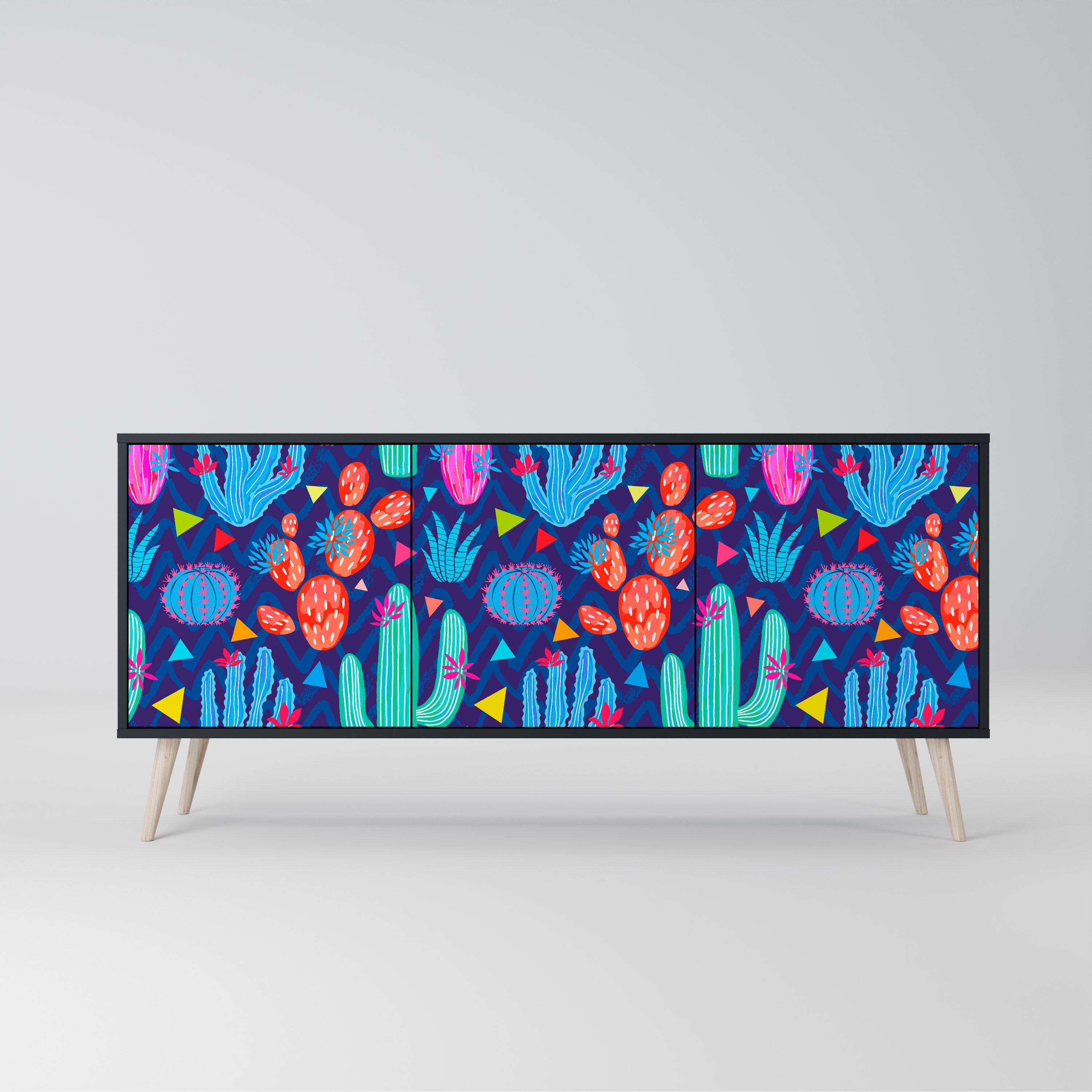 CACTUS VIBES 3-Door Sideboard in Black Finish
