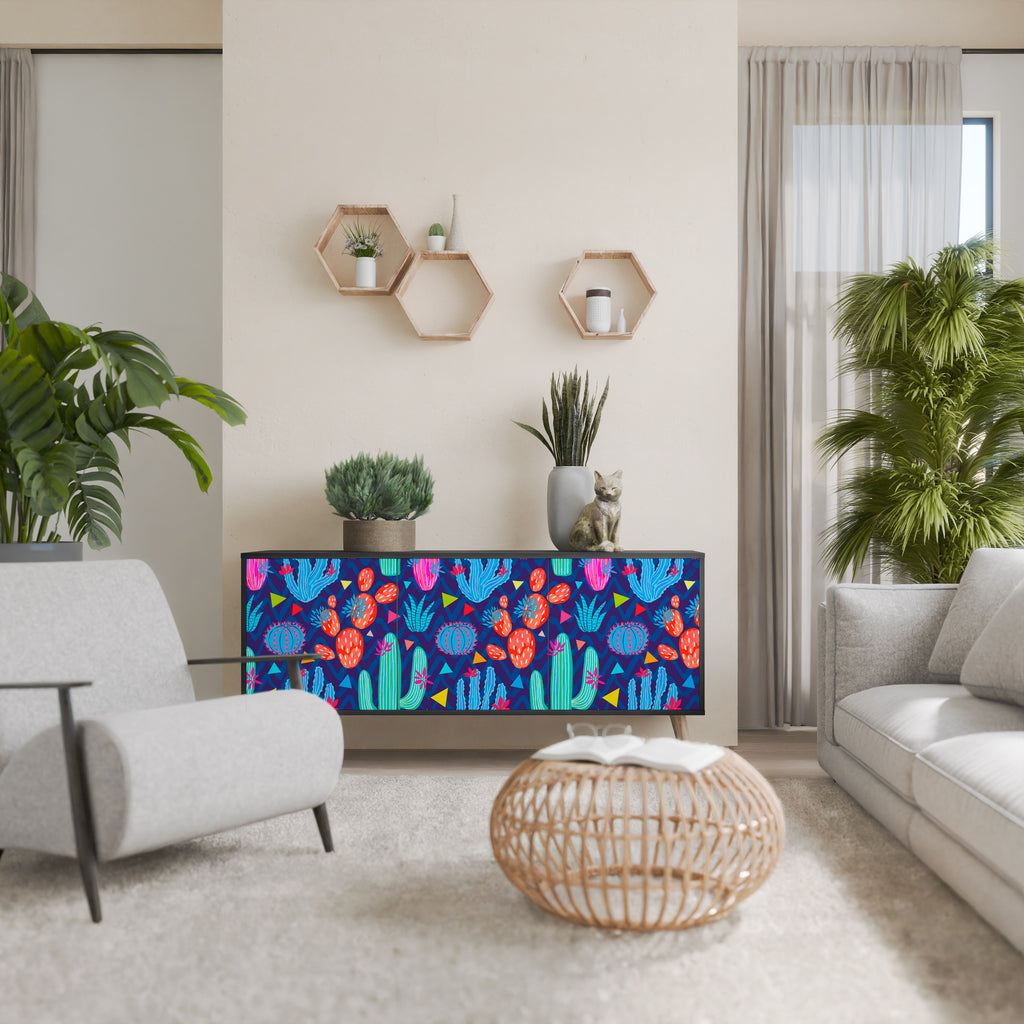 Aparador CACTUS VIBES de 3 puertas con acabado negro