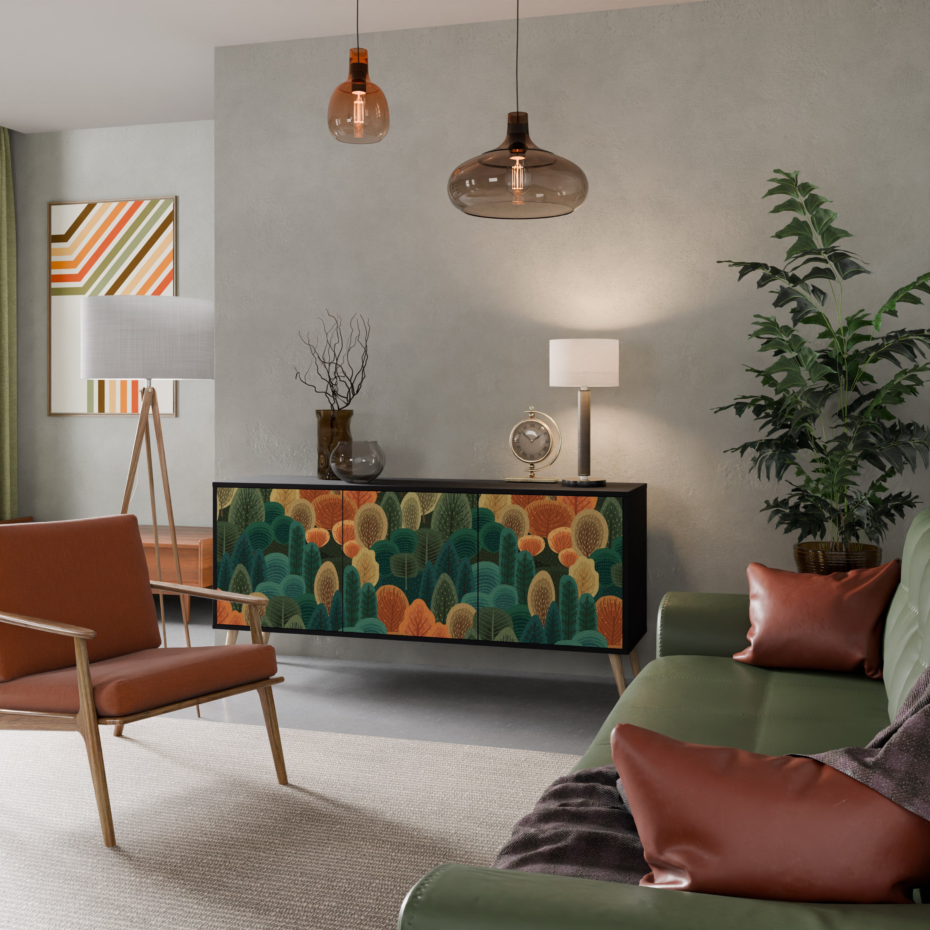 AUTUMN KALEIDOSCOPE 3-Door Sideboard in Black Finish