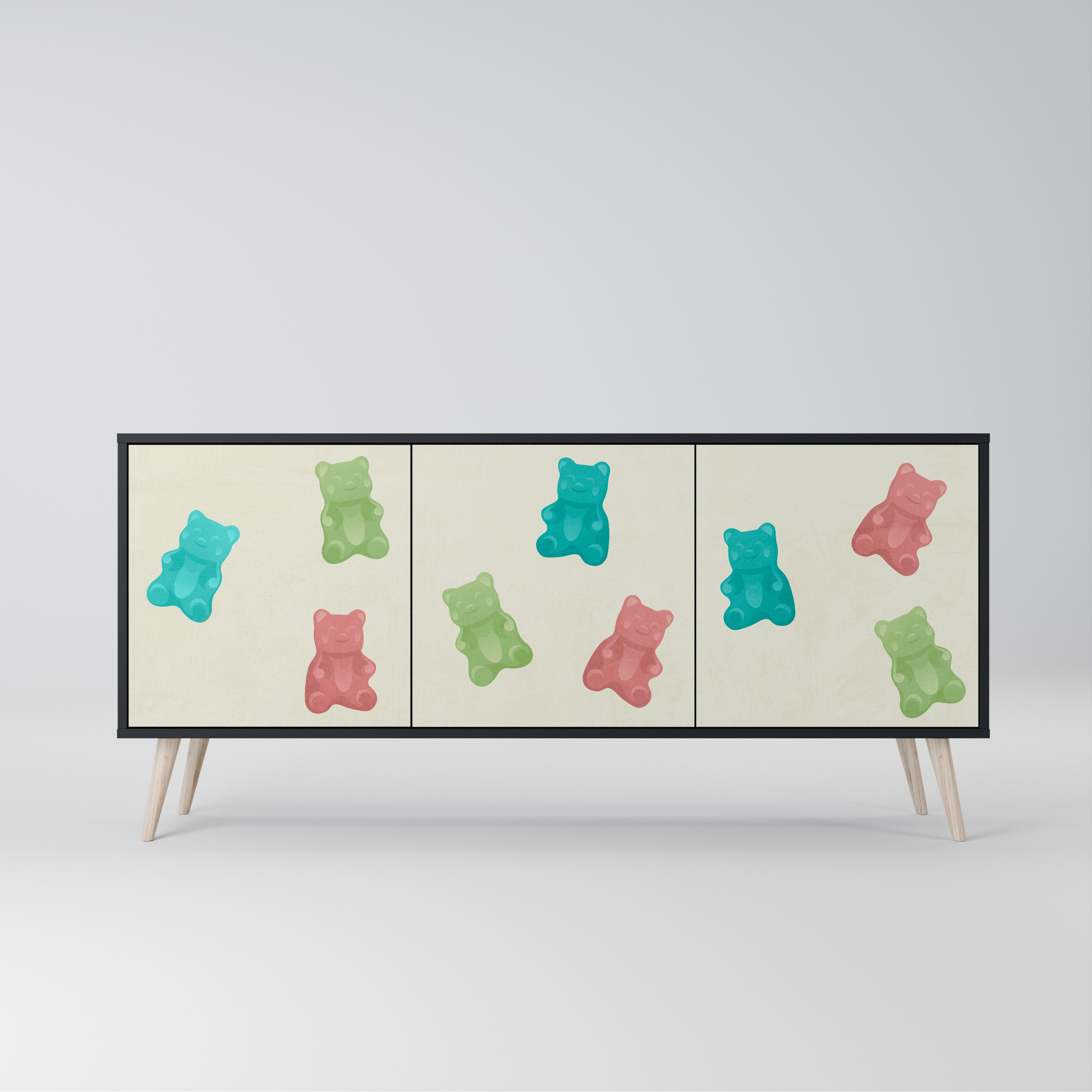 GUMMY BEARS 3-Door Sideboard in Black Finish