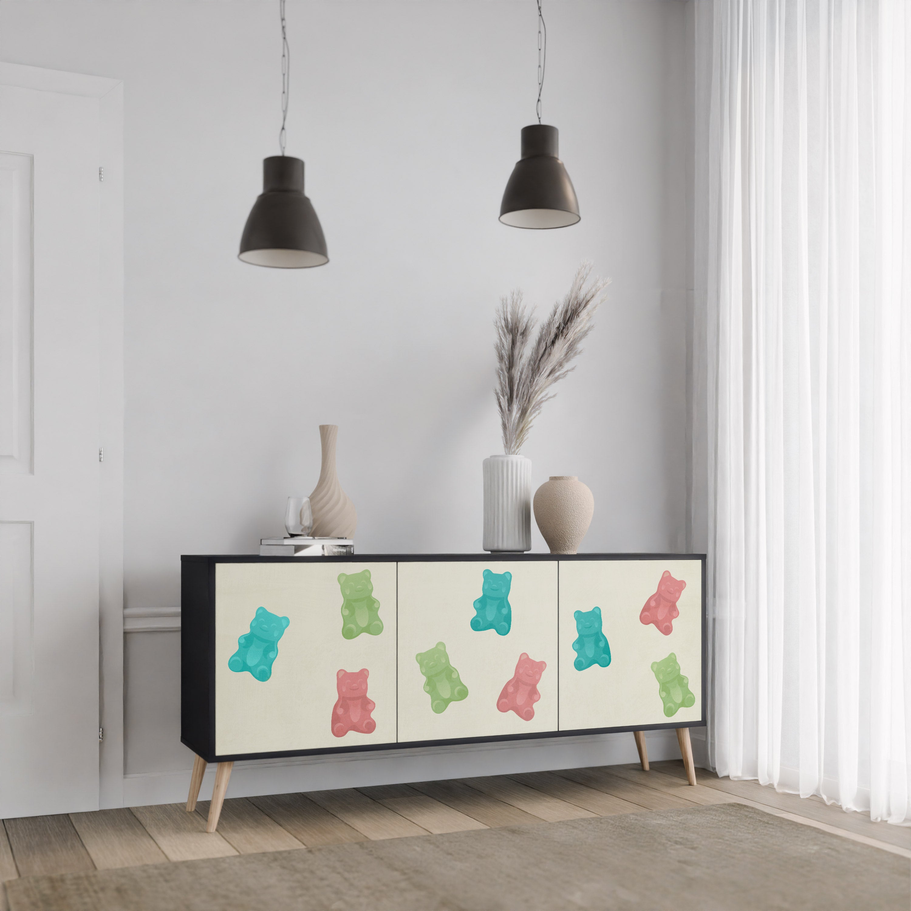 GUMMY BEARS 3-Door Sideboard in Black Finish